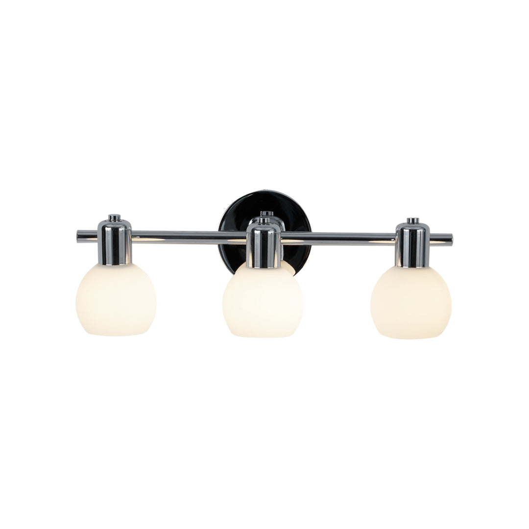 Teamson Home  3-Light Vanity Fixture with Frosted Globe Shades, Chrome mounted on a white wall