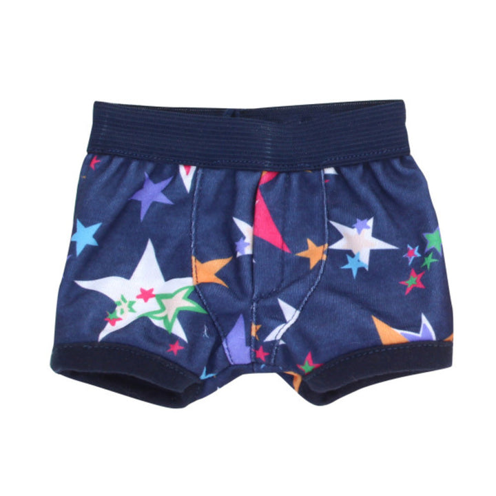 A Sophia's Printed Brief Underwear Set for 18'' Boy Dolls, Navy with multicolored stars on it.