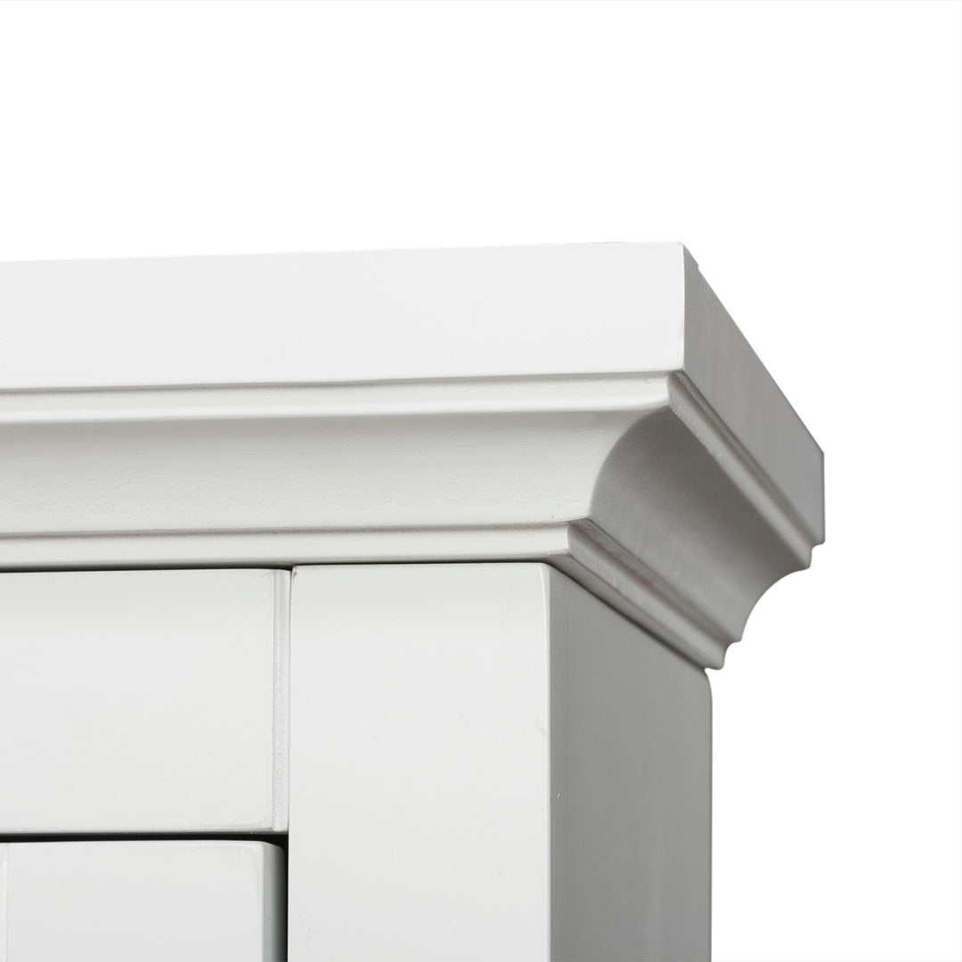 A close-up of the top of the Teamson Home White St. James Removable Wall Cabinet