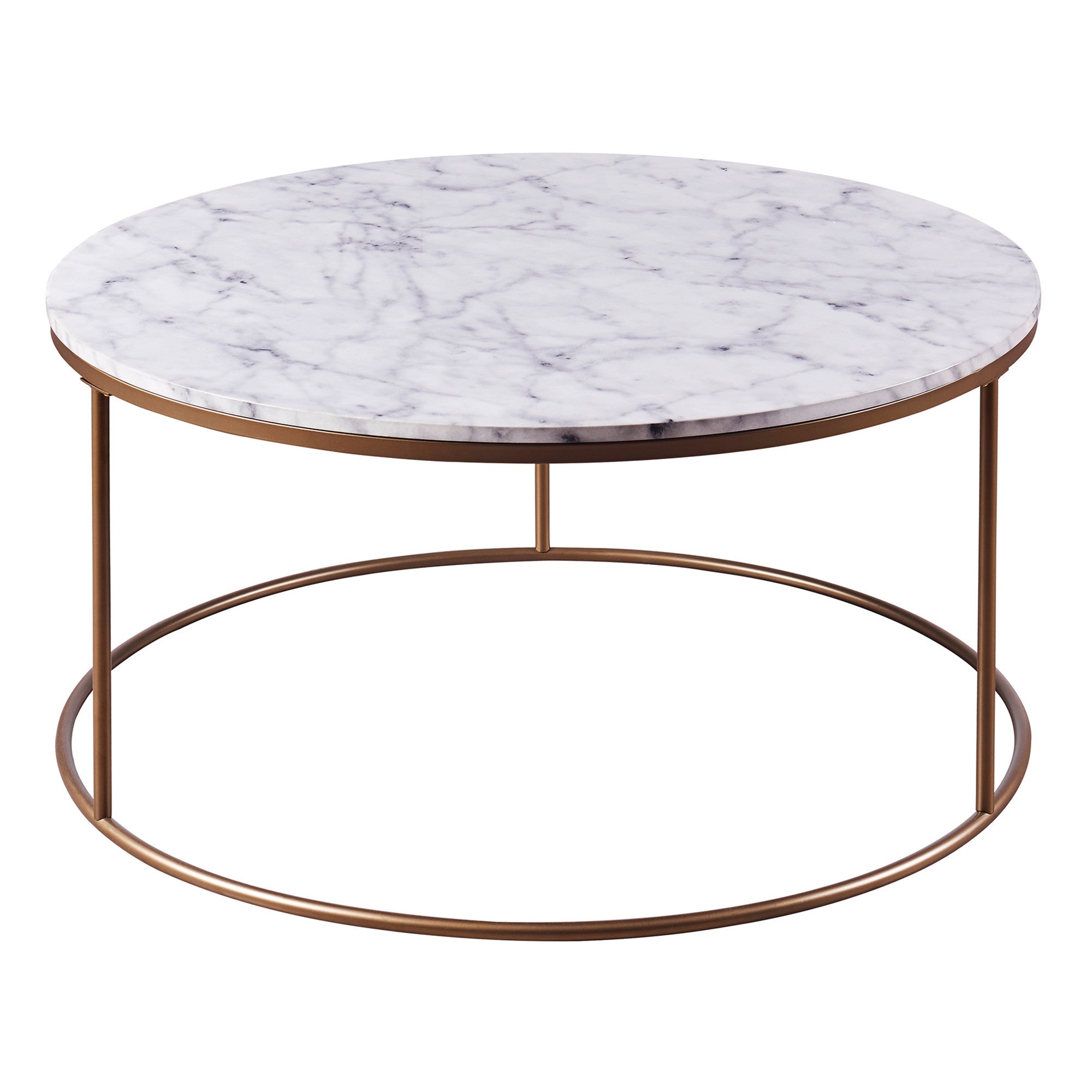 Teamson Home Marmo Modern Marble-Look Round Coffee Table, Marble/Brass