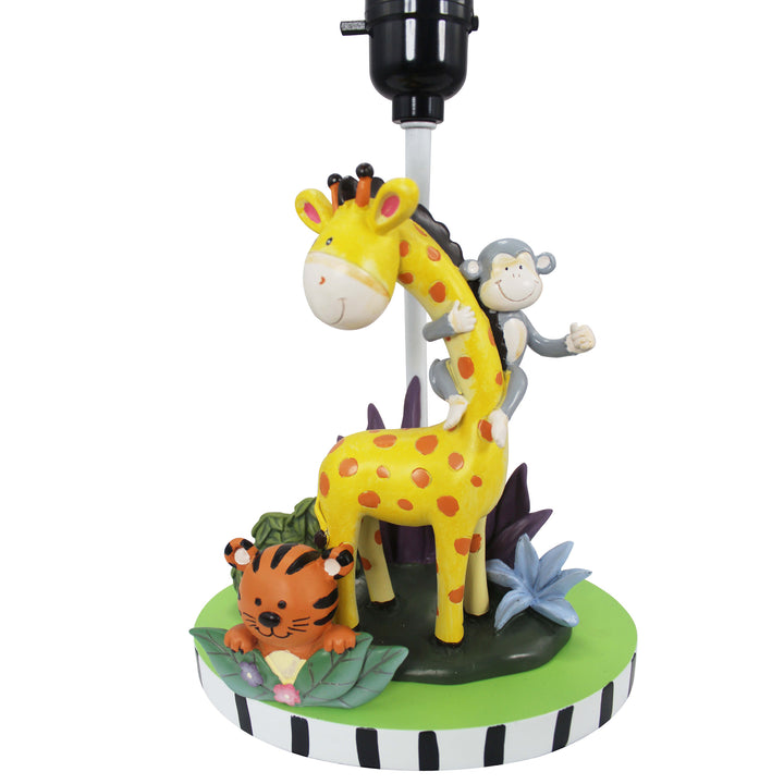 Sunny Safari Table Lamp, Multicolor with a giraffe, monkey and tiger on the base.