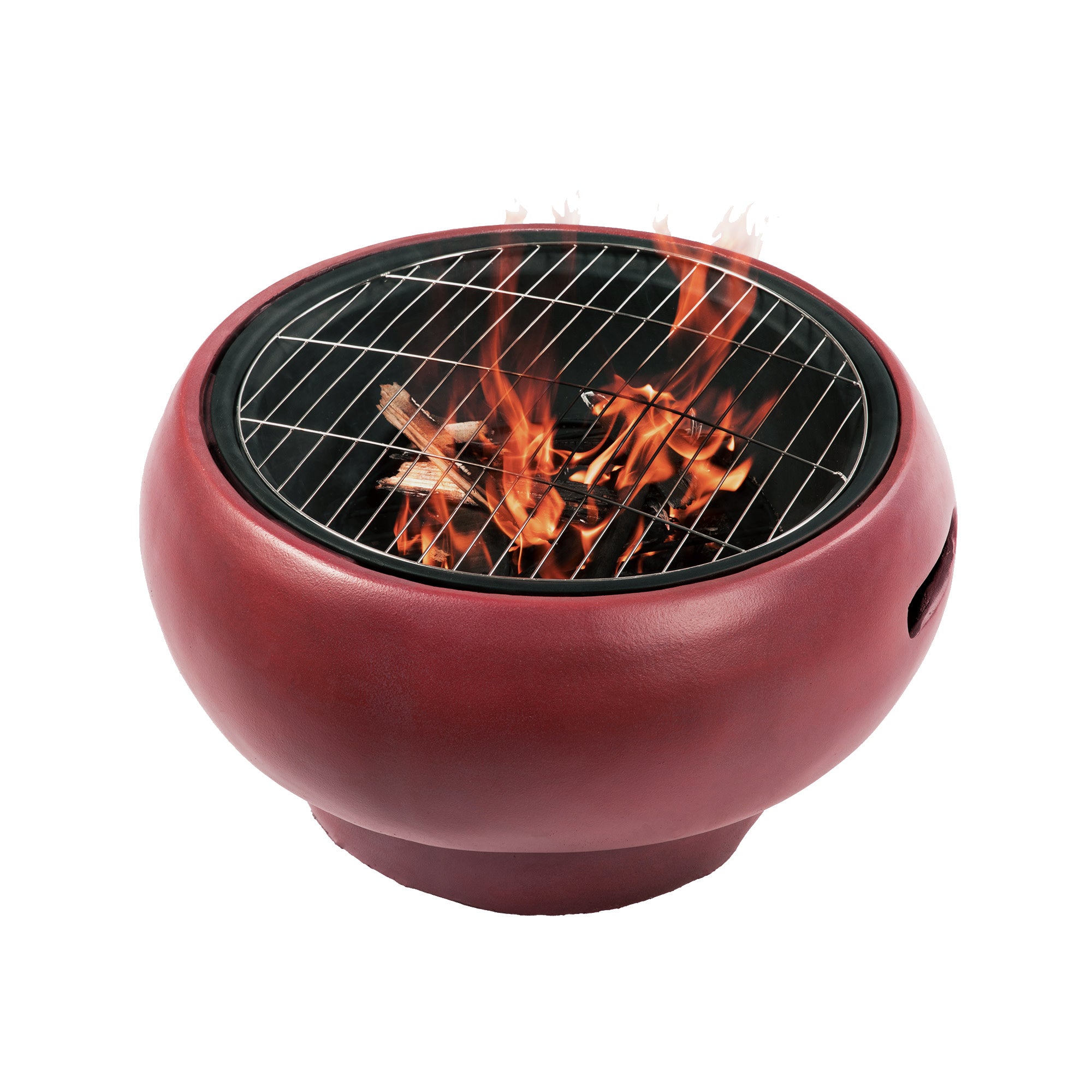 Teamson Home Outdoor 21" Wood Burning Fire Pit with Grill Grate and Faux Concrete Base, Maroon
