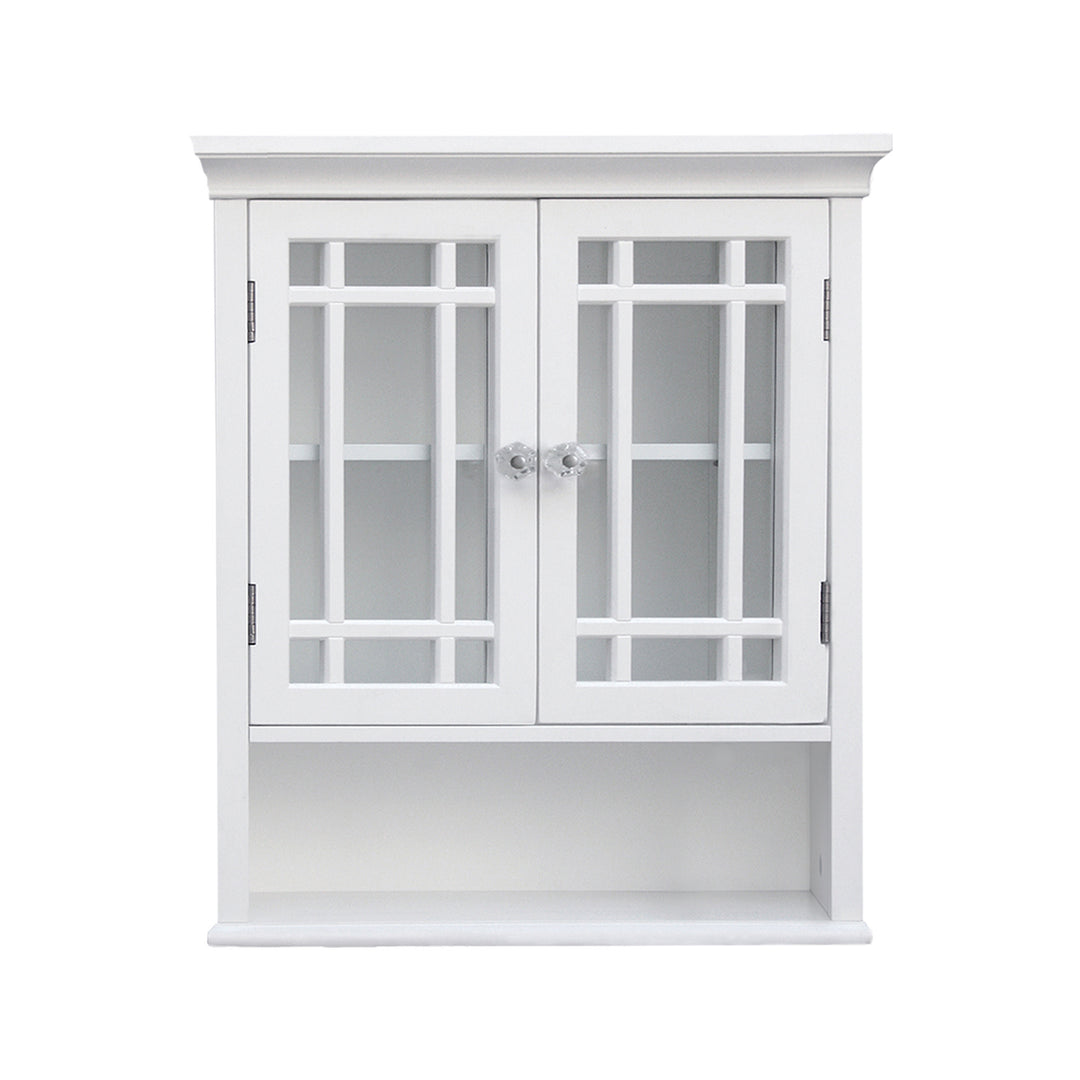 Teamson Home White Neal Removable Wall Cabinet with two crystal knobs and an open shelf below