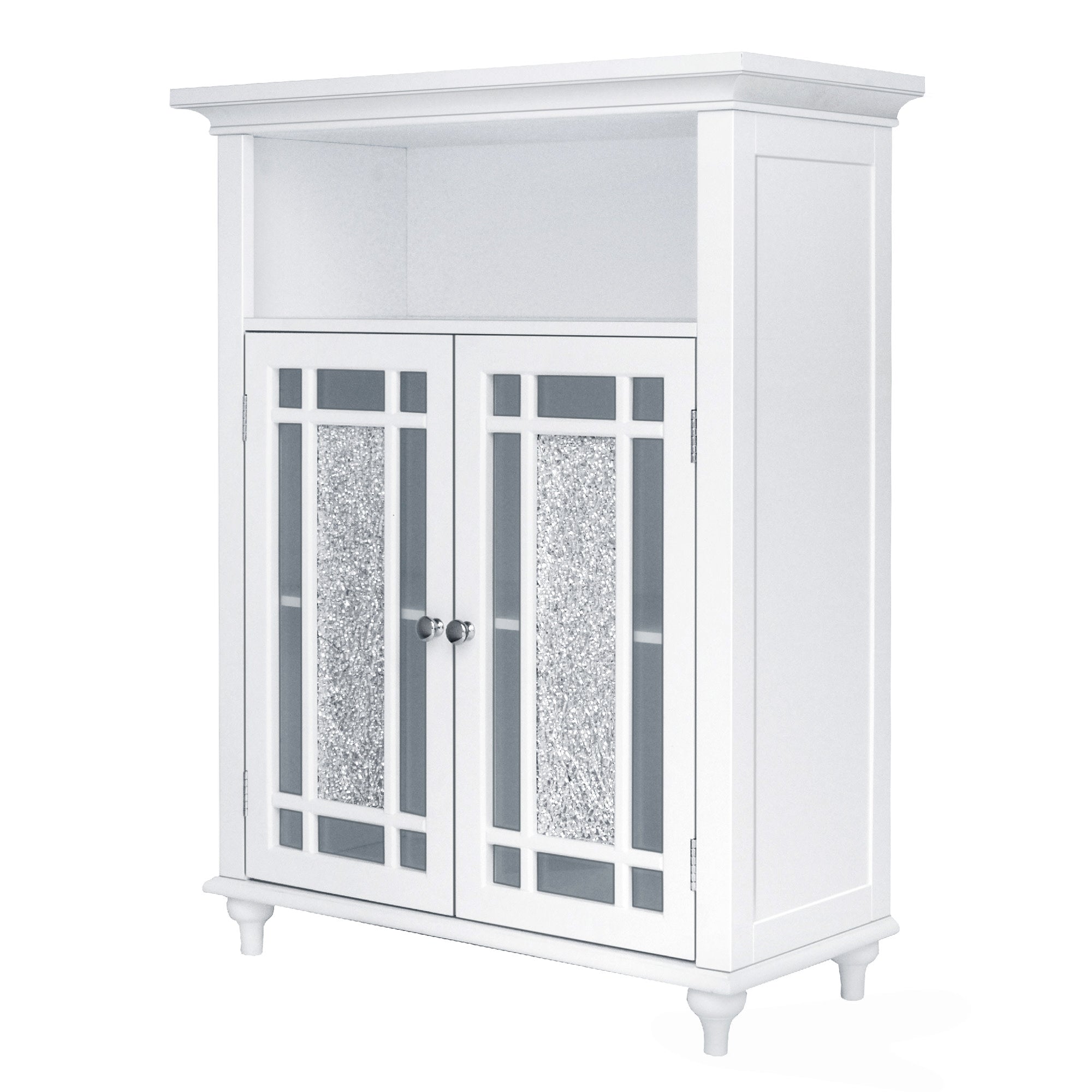 Teamson Home Windsor Wooden Floor Cabinet with Glass Mosaic Doors, White