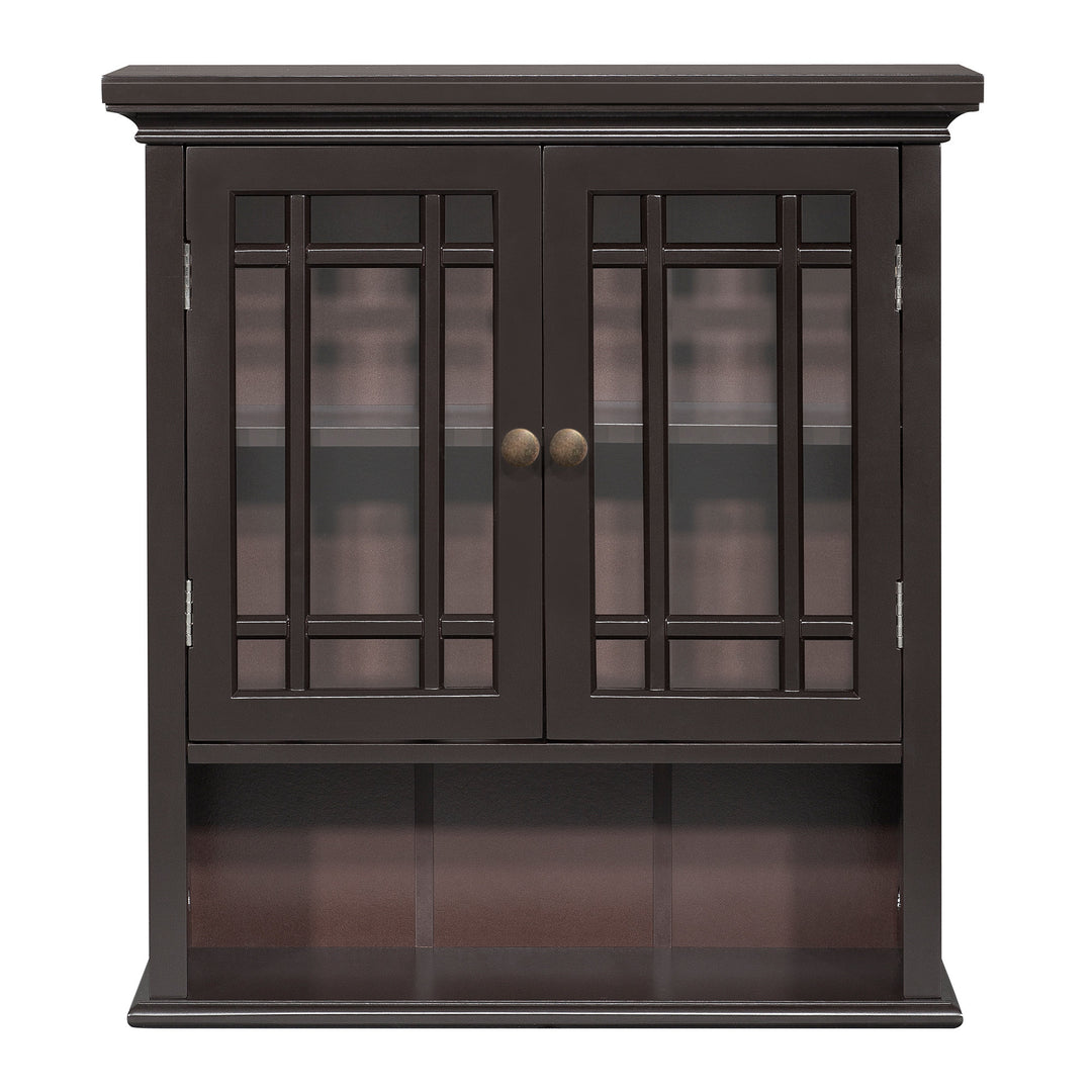 Teamson Home Dark Espresso Neal Removable Wall Cabinet with glass paneled doors and brass pull handles
