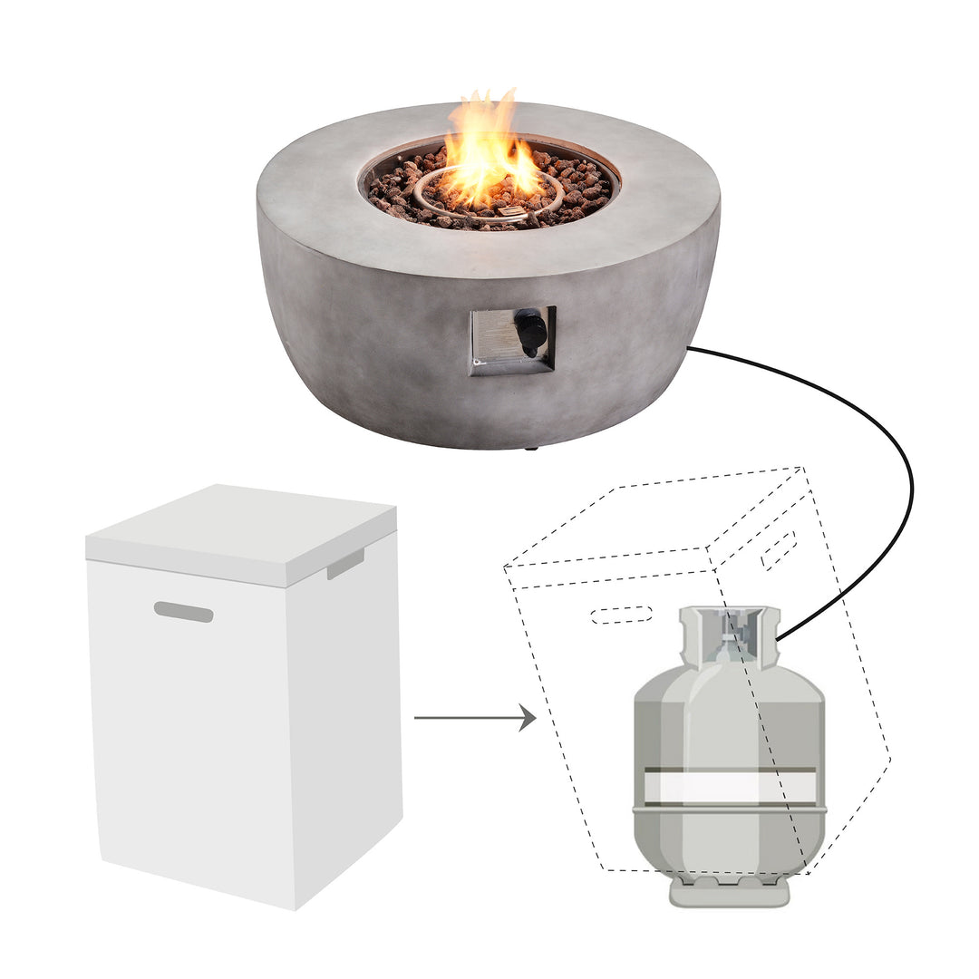 Teamson Home 36" Outdoor Round Propane Gas Fire Pit connected to a gas tank with an instructional diagram and sturdy construction.