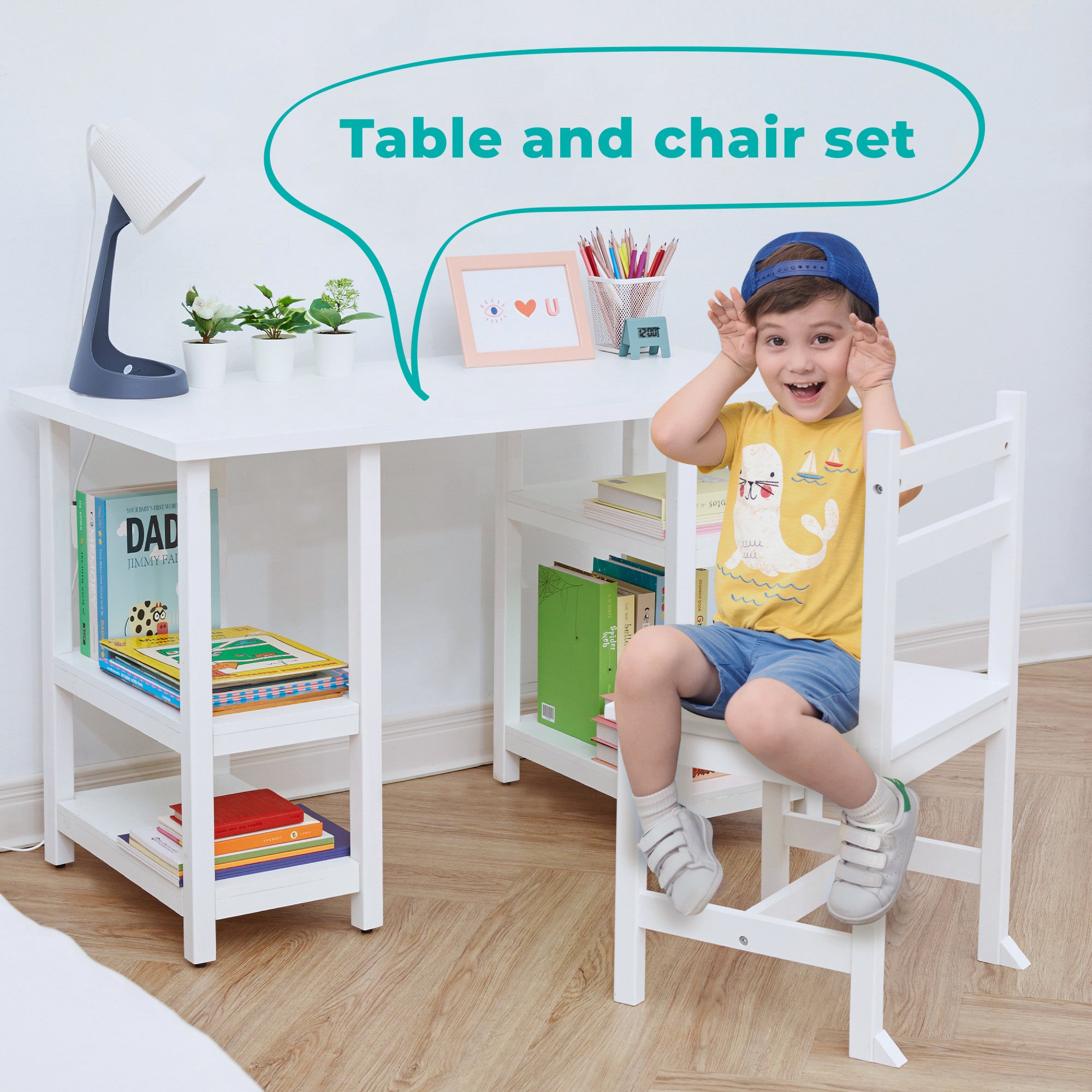 Fantasy Fields  Wooden Play Desk with Shelves and Chair, White