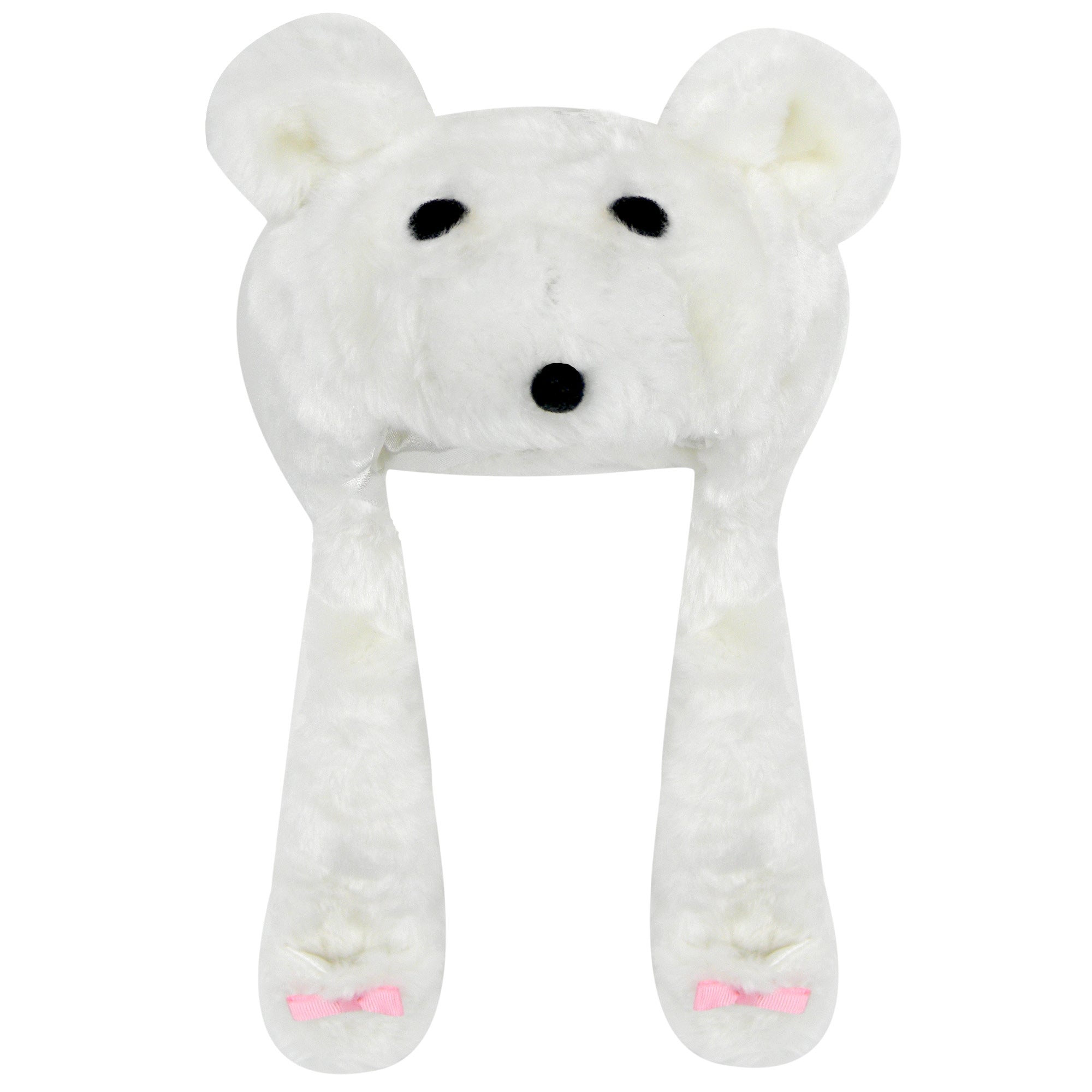 Sophia’s Cute Animal Friend Polar Bear Faux Fur Hat with Built-In Hand-Warming Pockets and Pink Bows for 18” Dolls, White