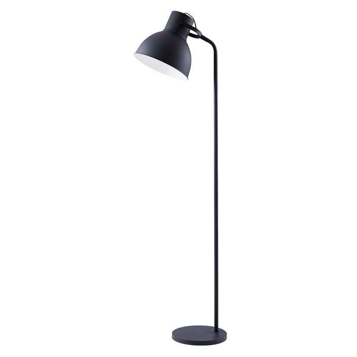 A Teamson Home Aaron 70.8" Metal Floor Lamp with Adjustable Shade, Black is a black floor lamp with an adjustable white shade.