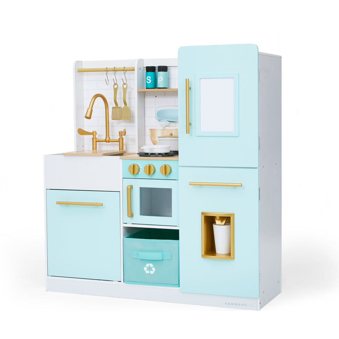 Teamson Kids Biscay Delight Classic Play Kitchen with Magnetic Refrigerator and Accessories, Mint