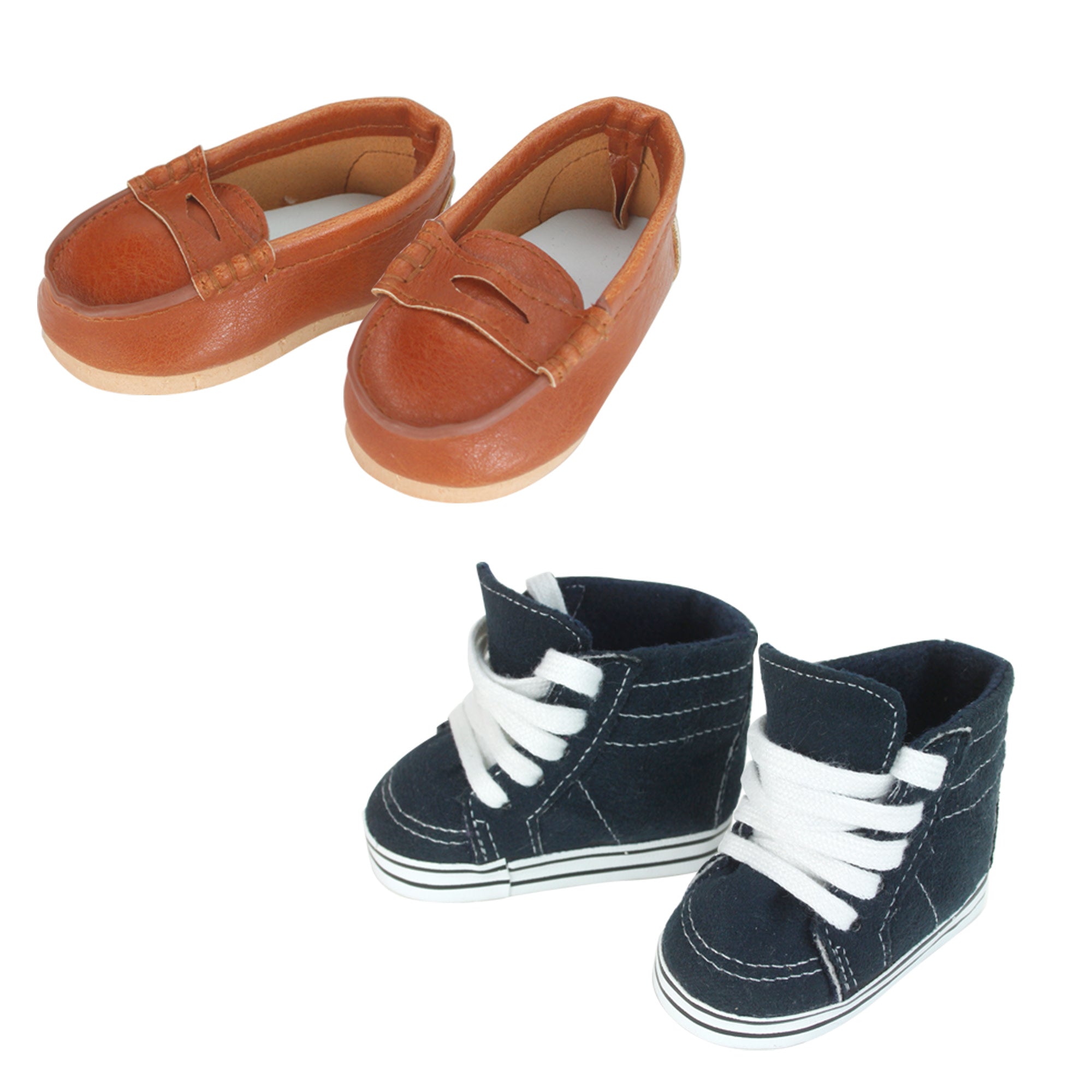 Sophia's 2 Pack of Shoes Includes Loafers and High Top Shoes for 18" Boy Dolls, Brown/Blue