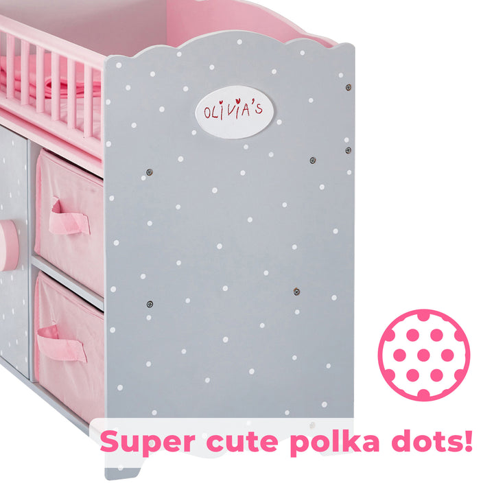 A view of the foot board with the caption "Super cuter polka dots!" and an icon of polka dots.