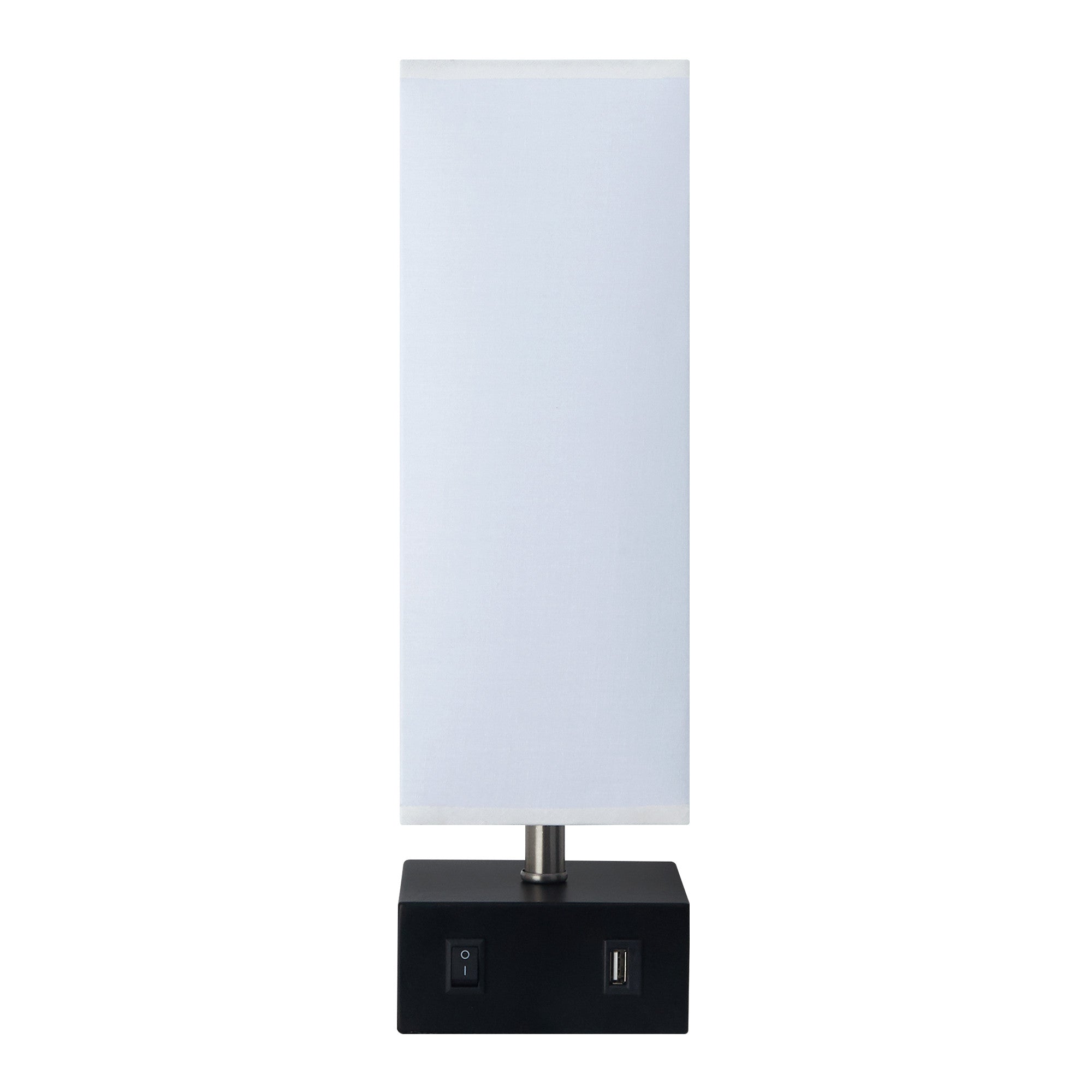 Teamson Home Colette 14.5" Modern Metal Table Lamp with Square Shade and USB Port, Black/White