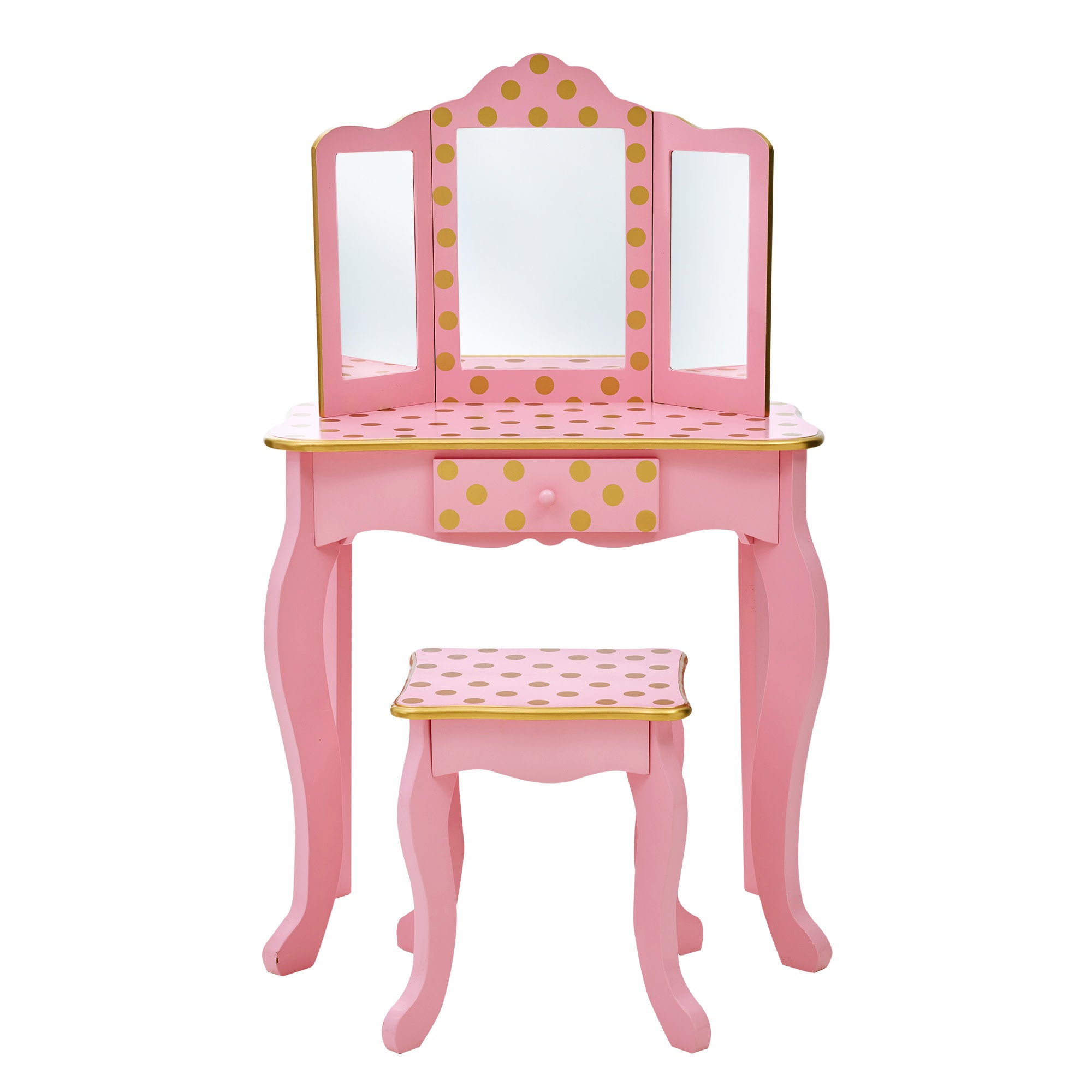 Teamson Kids Gisele Polka Dot Vanity w/ Mirror & Stool, Pink/Rose Gold