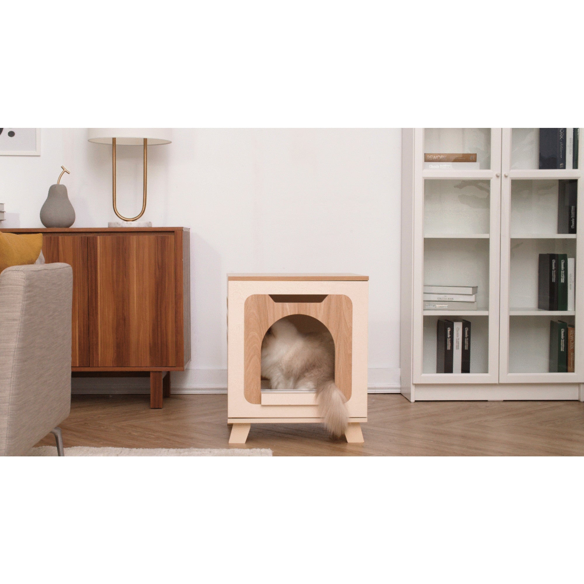 Teamson Pets Elyse Elevated Vented Wooden Cat Litter Box Enclosure Side Table, Tan