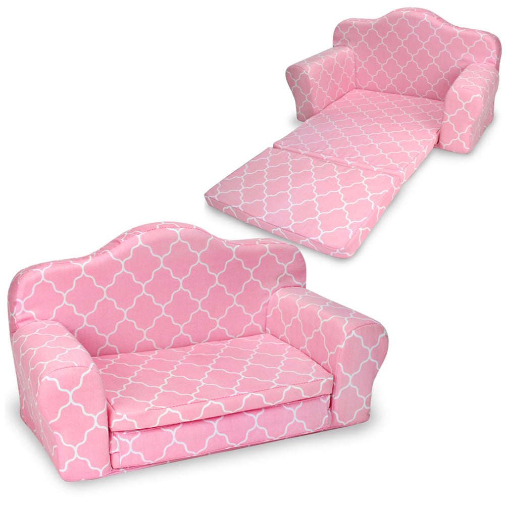 Sophia's 2-in-1 Plush Lattice-Printed Pull-Out Sofa Bed for Two 18'' Dolls, Pink