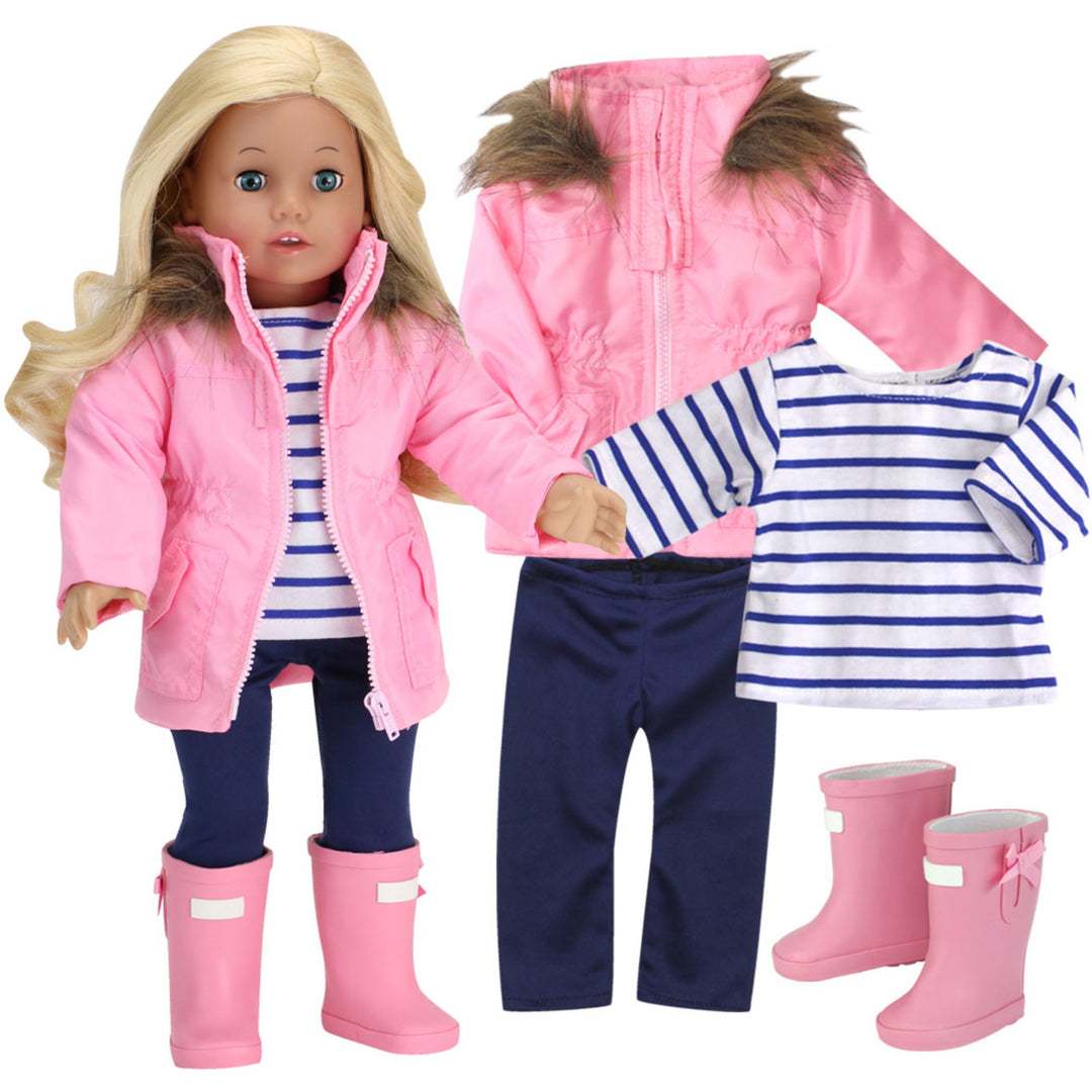 Sophia’s Jacket, Leggings, T-Shirt, and Rain Boots for 18" Dolls