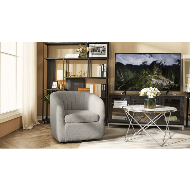 Teamson Home Monroe Faux Shearing Swivel Tub Chair with Channel Tufting, Gray