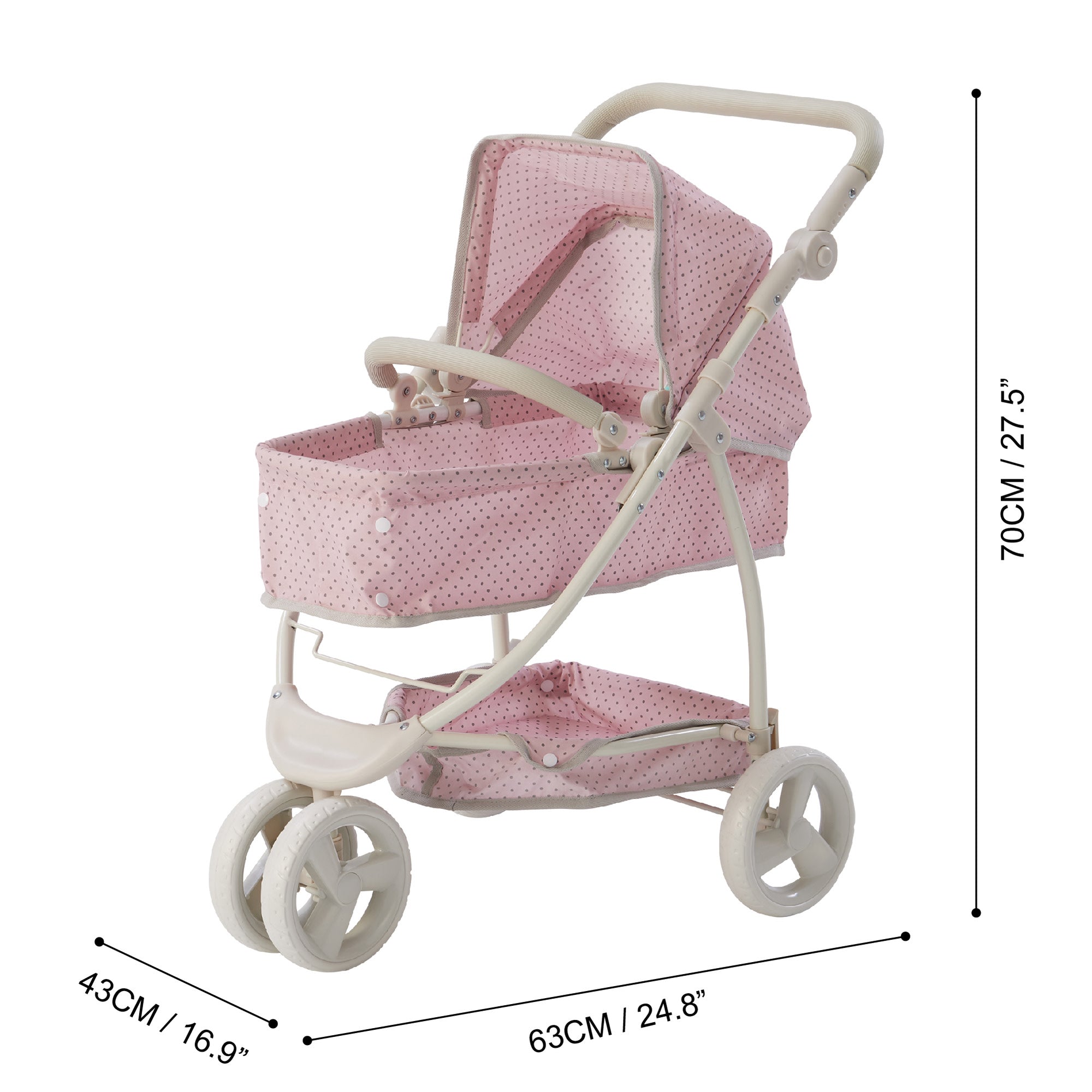 Olivia's Little World Polka Dots Princess 2-in-1 Baby Doll Stroller, Pink