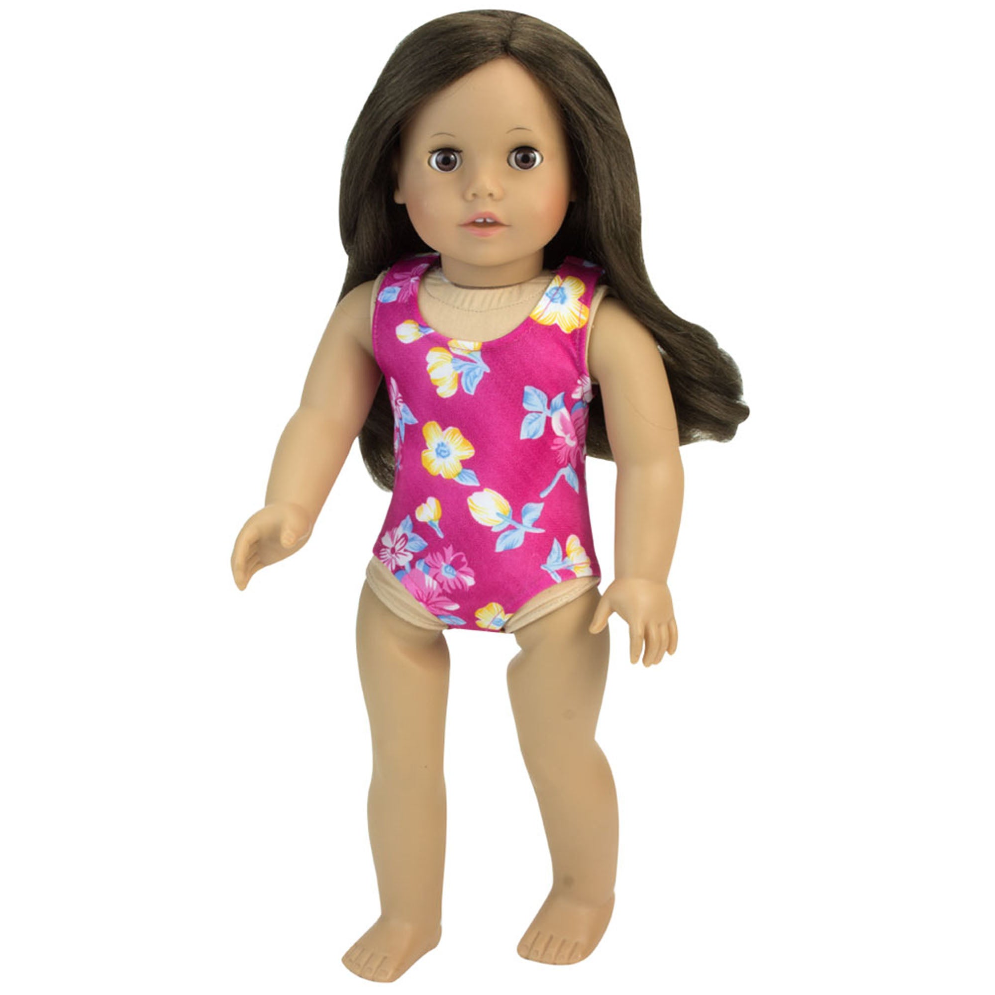 Sophia's 3 Piece Swim Set Includes Floral Swimsuit, Water Goggles and Sandals for 18" Dolls, Hot Pink
