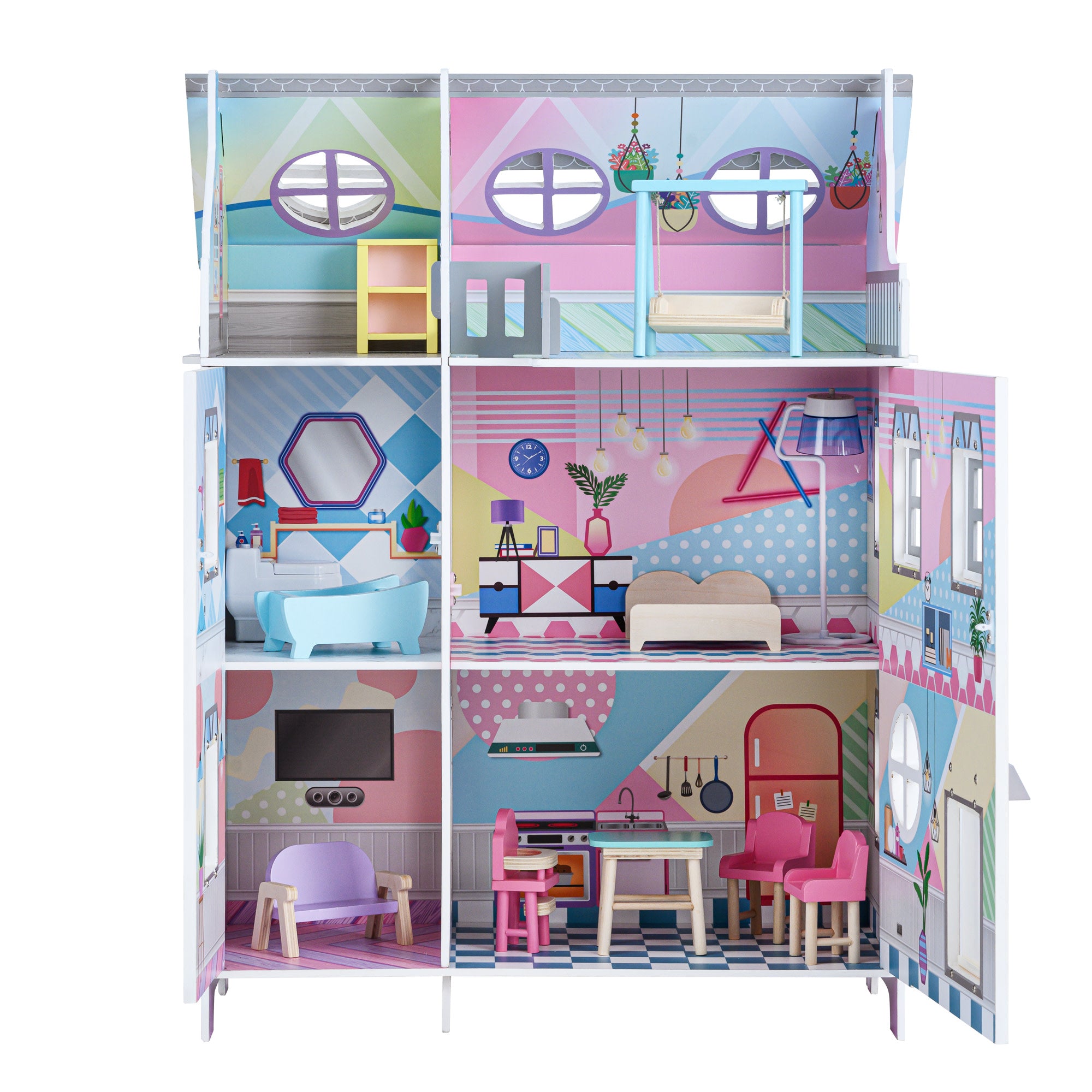 Teamson Kids Sunroom Dollhouse with 11 Accessories, Multicolor