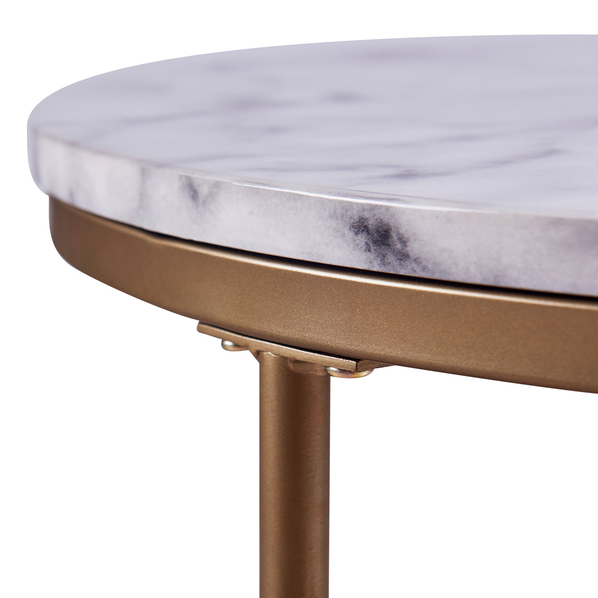 Teamson Home Marmo Round Side Table with Open Base & Faux White Marble Top, White/Brass