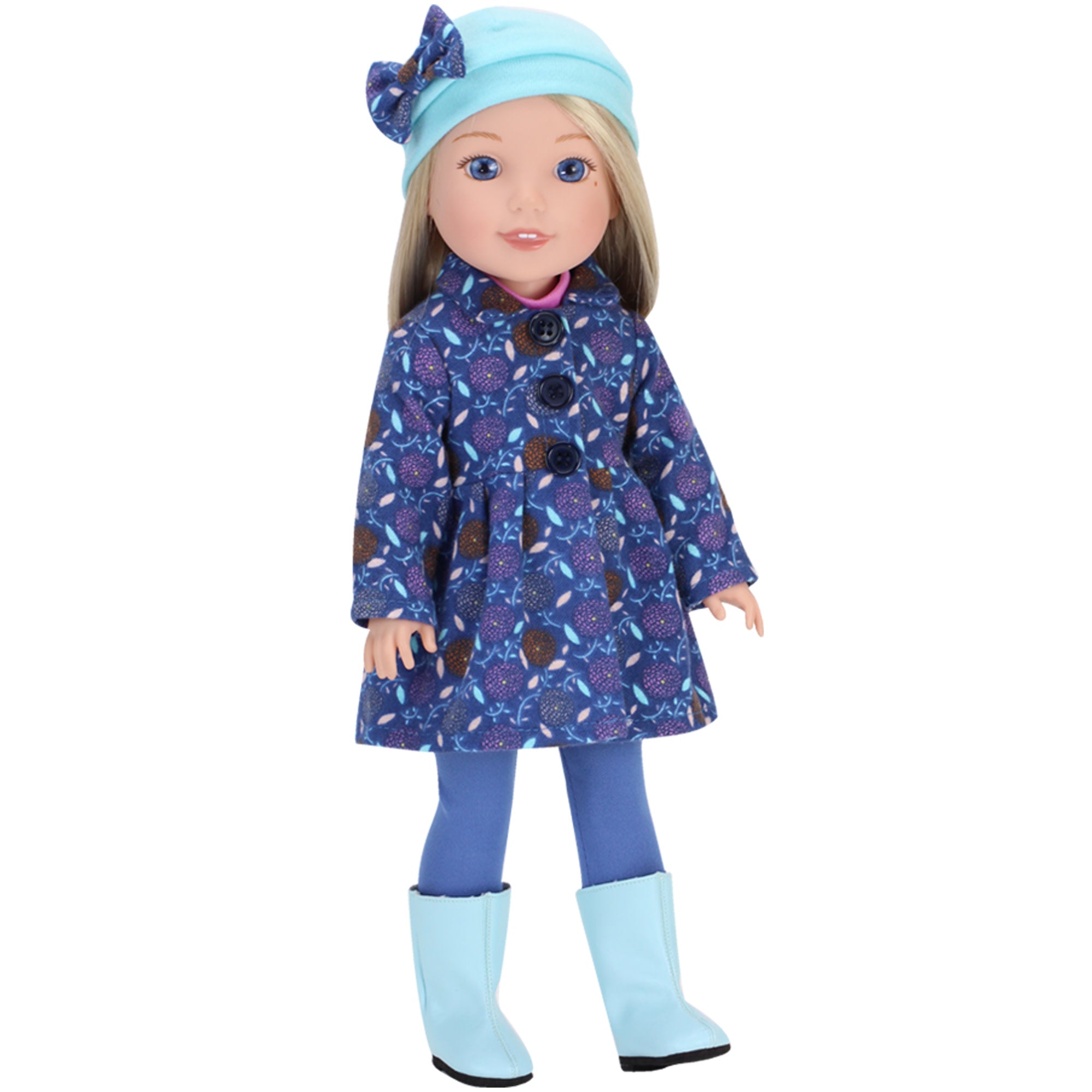 Sophia's - 14.5" Doll - Print Coat, Pink Shirt, Leggings, Hat & Suede Boots - Blue