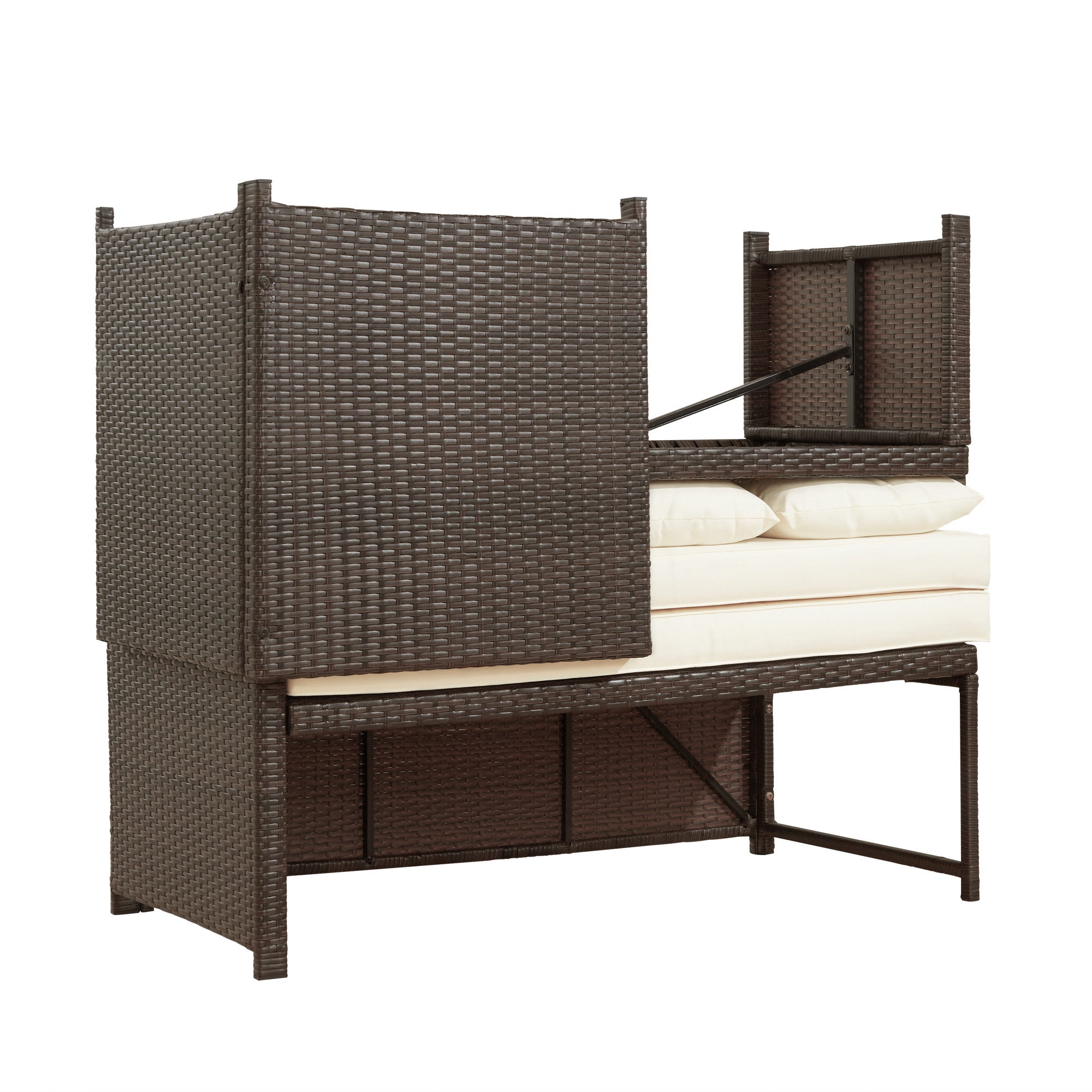 Teamson Home Outdoor 3-Piece Rattan Patio Sectional Set with Cushions, Brown/White