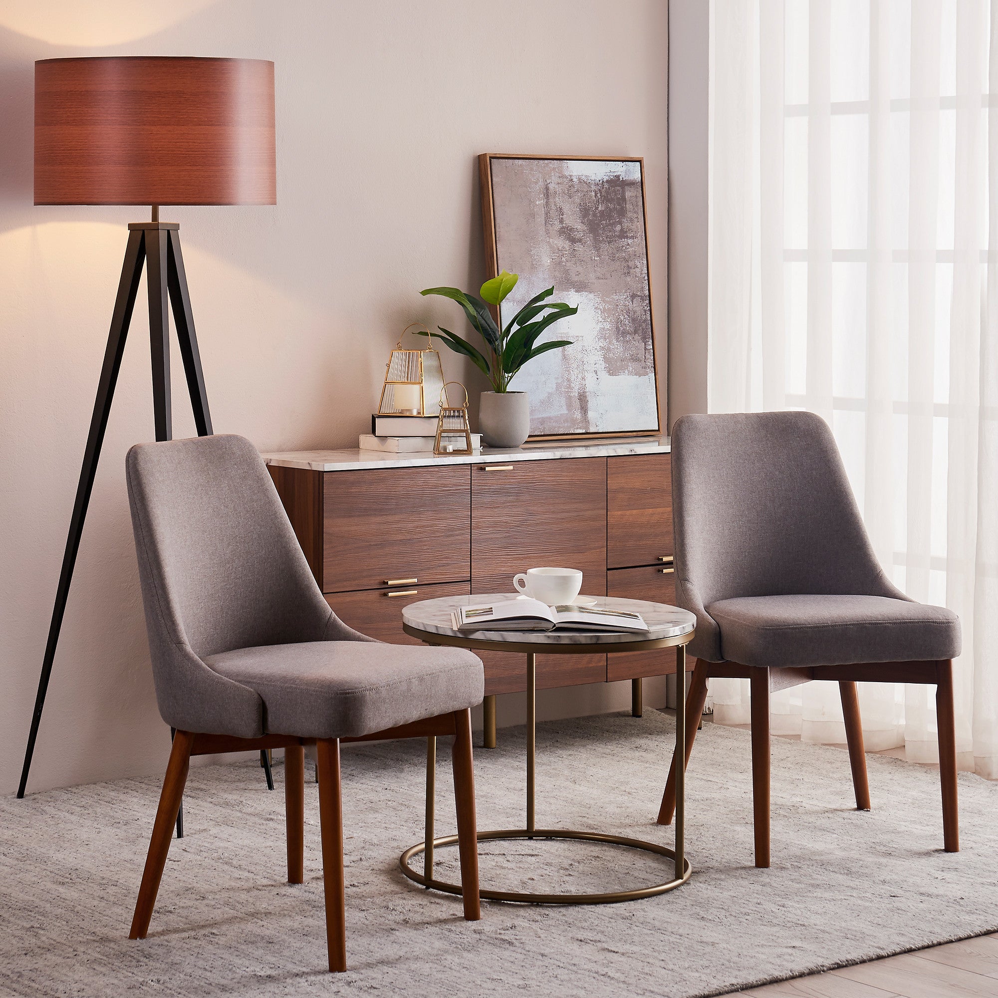 Teamson Home Grayson Chair Seating With Thick Padding Sand Color Walnut Finish For Kitchen Dining Living Room Reading Bedroom Office