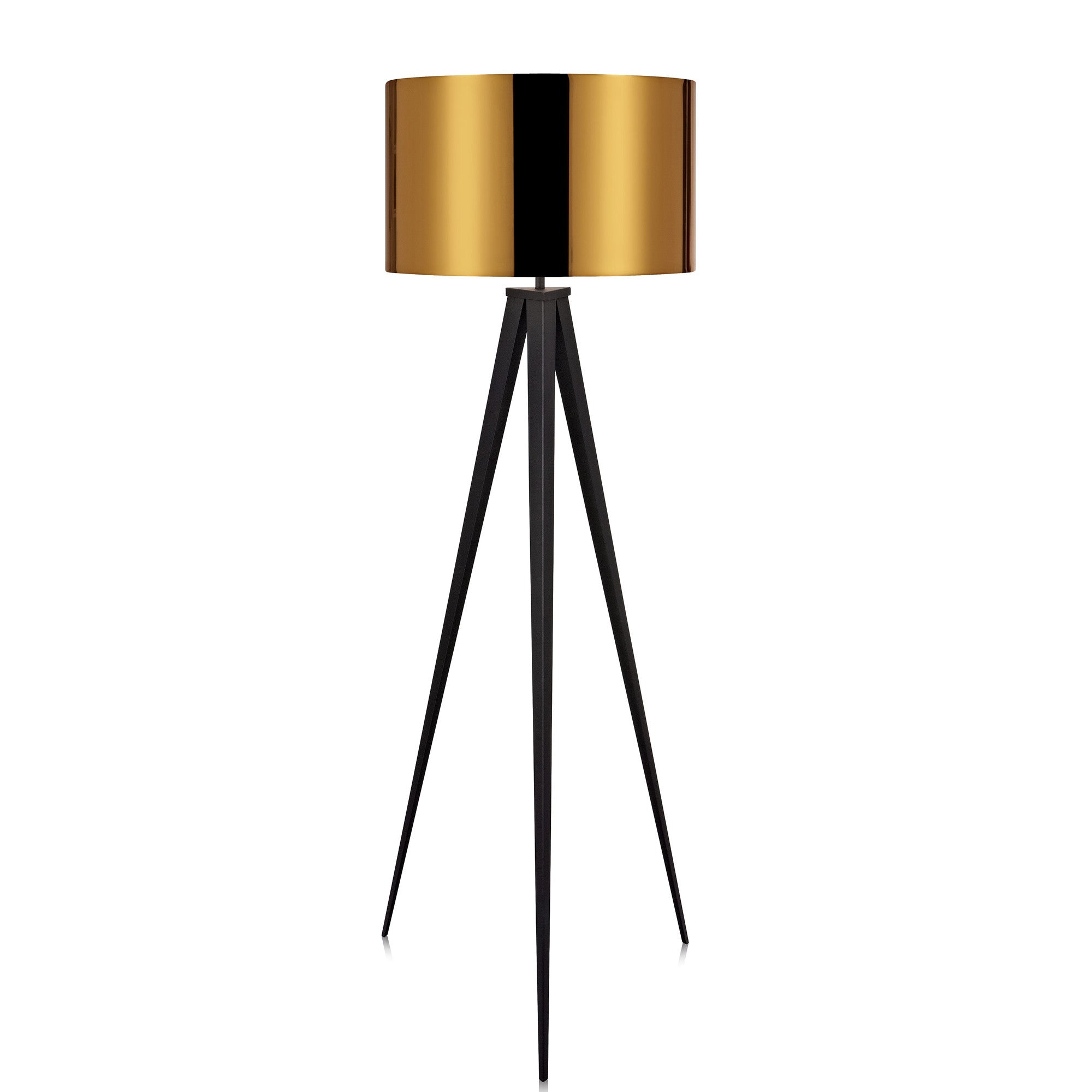 Teamson Home Romanza 60" Postmodern Tripod Floor Lamp with Drum Shade, Matte Black/Gold