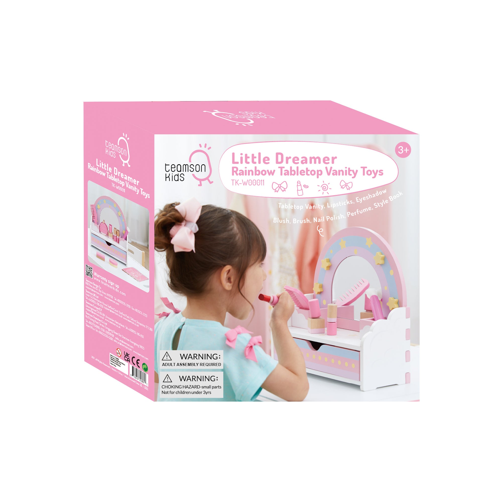 Teamson Kids Little Dreamer Wooden Tabletop Vanity Set with 9 Play Accessories, Pink