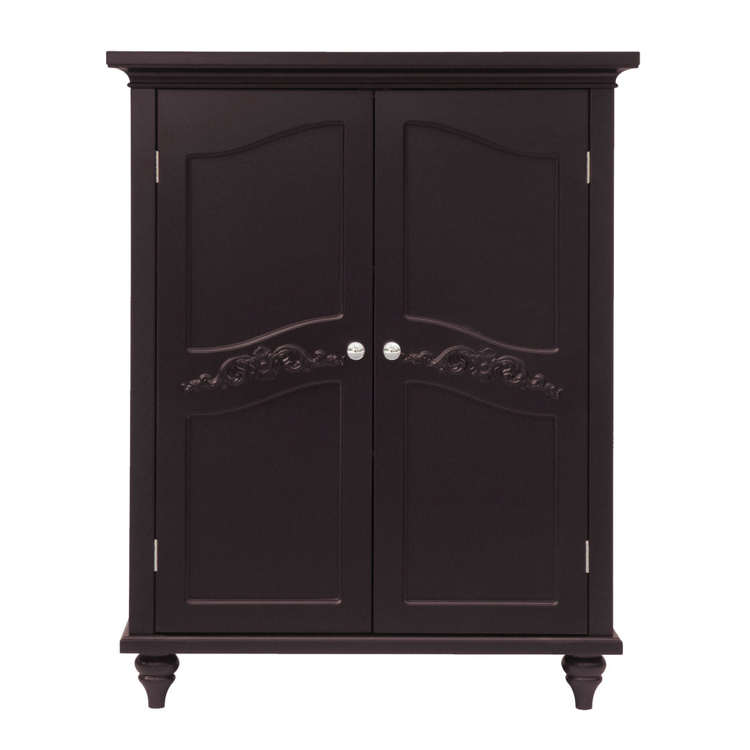 Teamson Home Versailles Dark Espresso Floor Cabinet with ornate detailing with chrome pull knobs