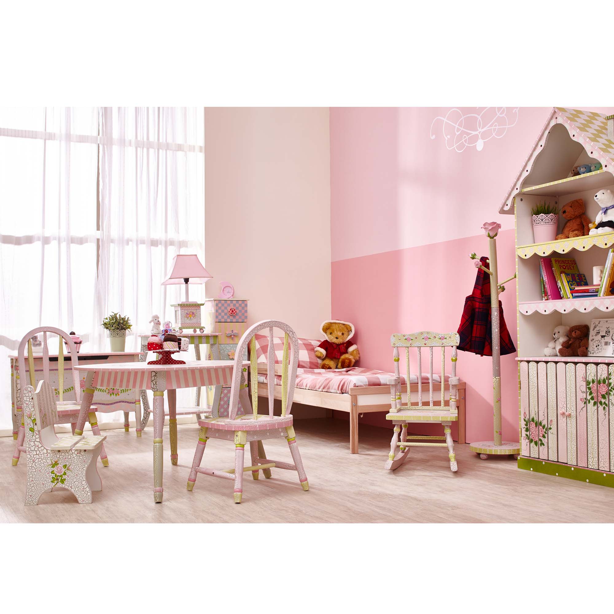 Fantasy Fields Kids Painted Wooden Crackled Rose Toy Chest, Pink