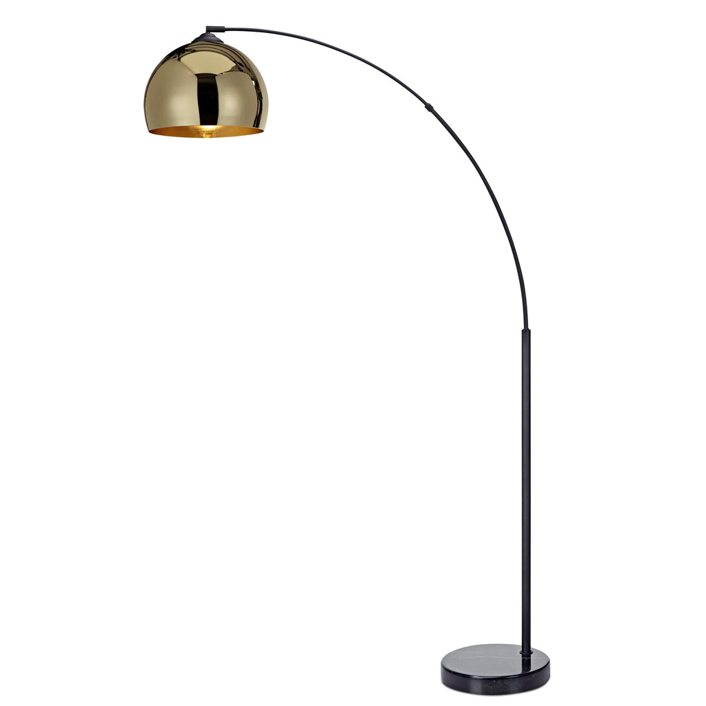 Teamson Home Arquer 66.93 Arc Floor Lamp with Faux Black Marble Base and Gold Bell Shade