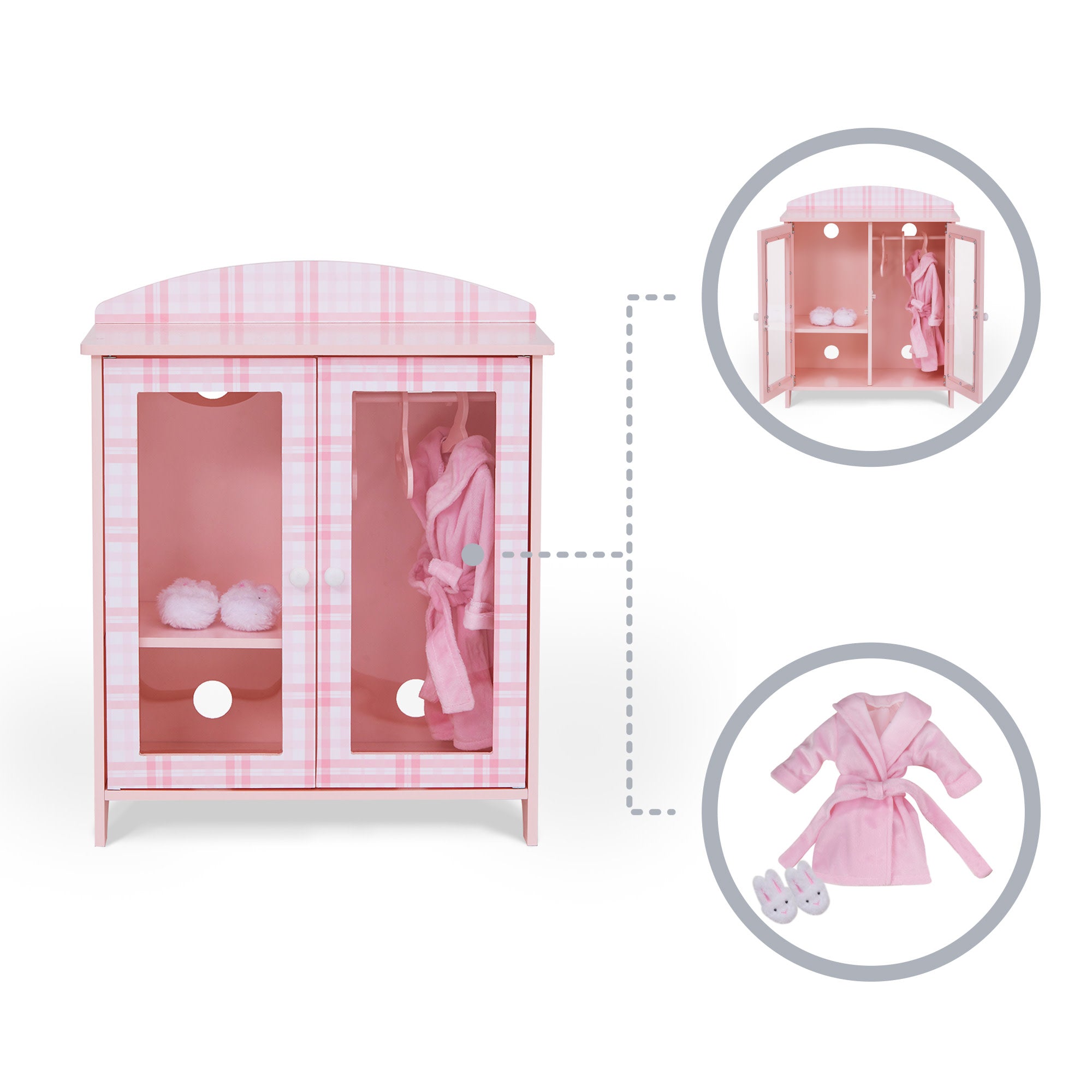 Sophia's Aurora Princess Closet, Bathrobe and Bunny Slippers Set for 18" Dolls, Pink/White