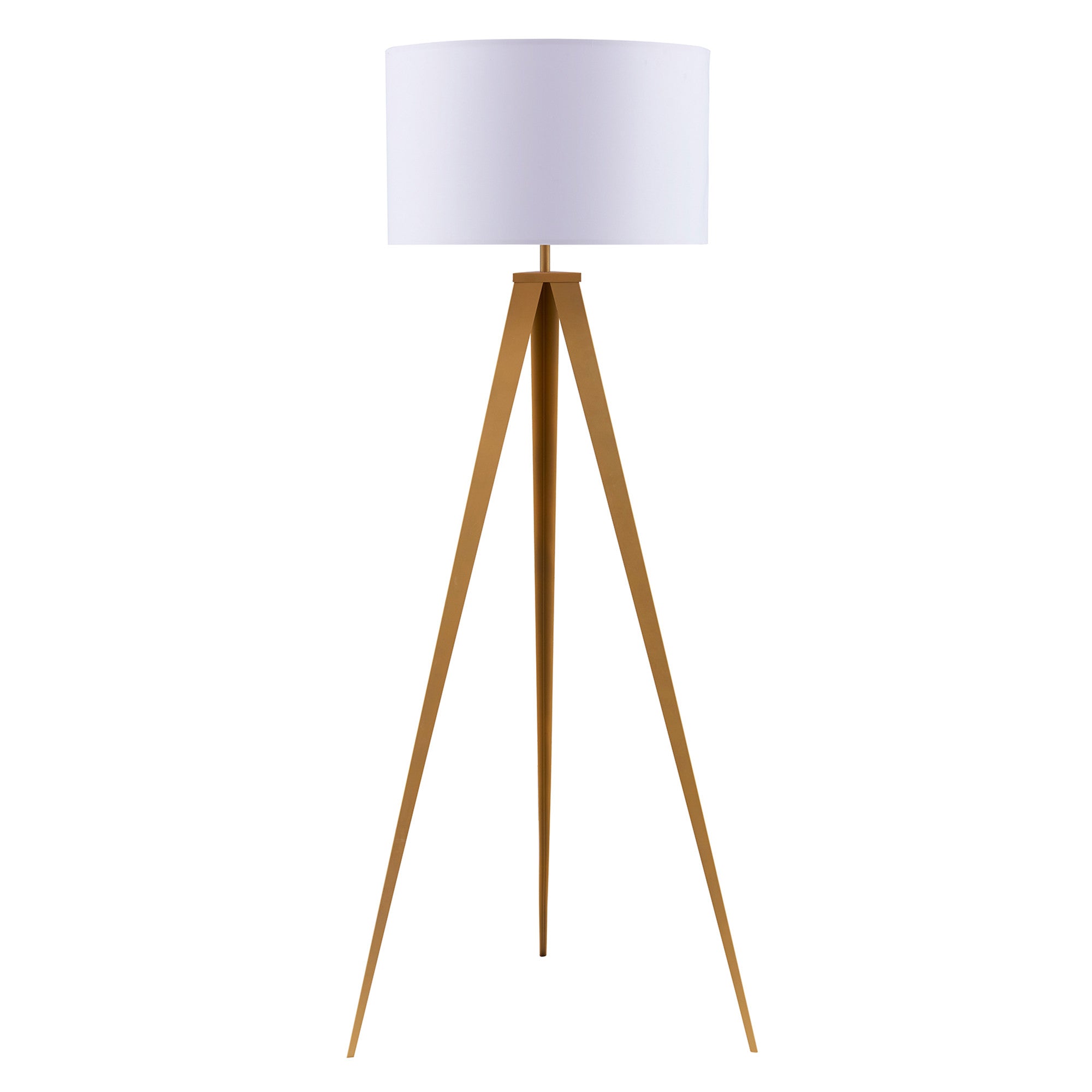 Teamson Home Romanza 62" Postmodern Tripod Floor Lamp with Drum Shade, Matte Gold/White