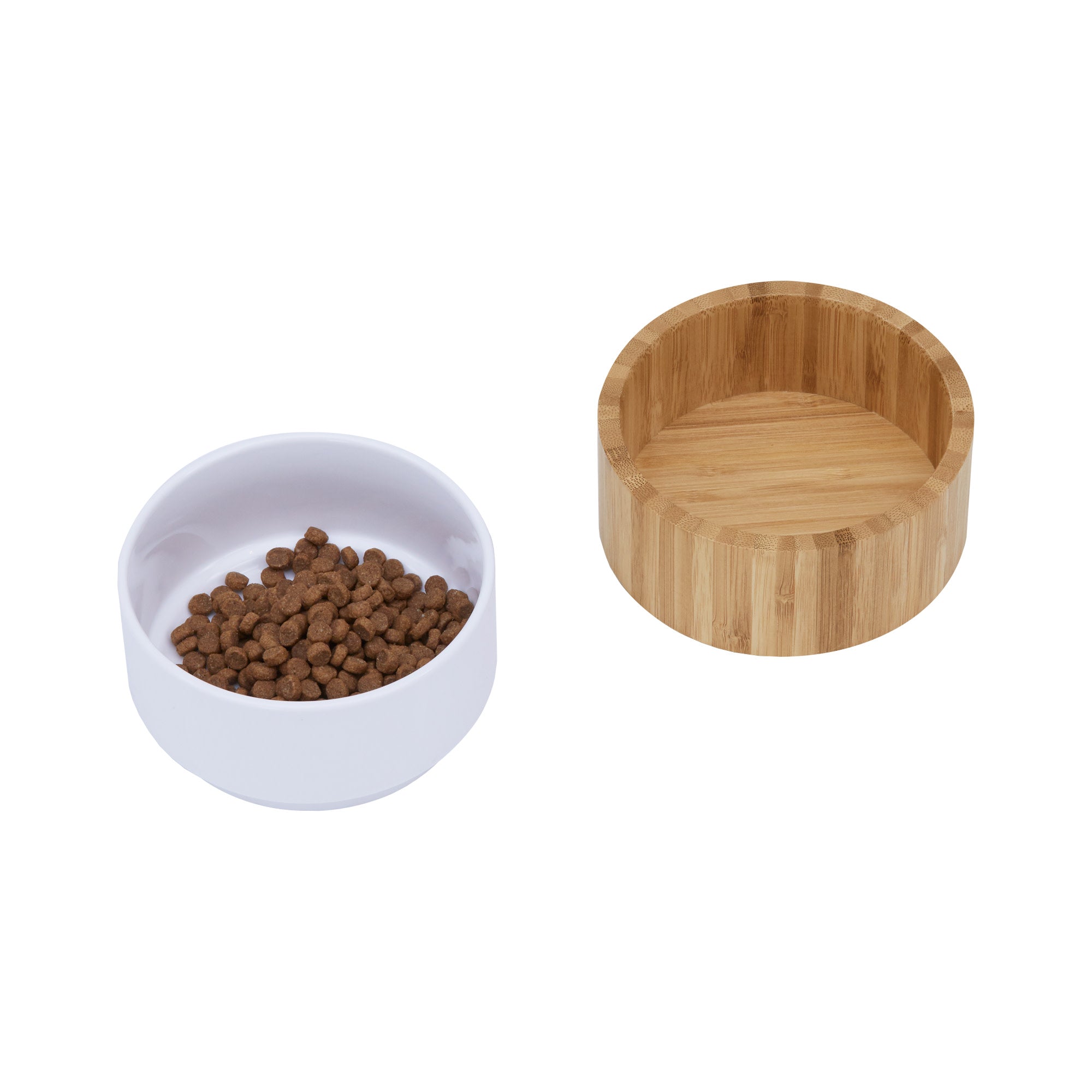 Teamson Pets Billie Raised Dishwasher Safe Ceramic Pet Bowl with Bamboo Stand