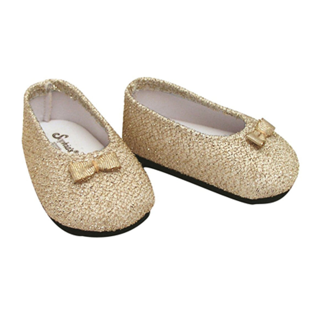 Sophia’s Fancy Special Occasion Sparkly Glitter Slip-On Ballet Flat Shoes with Bow Accent for 18” Dolls, Gold