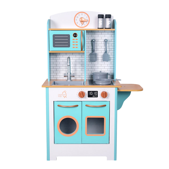 Teamson Kids - Little Chef Santos Retro Play Kitchen -White and Aqua Blue with gold accents.