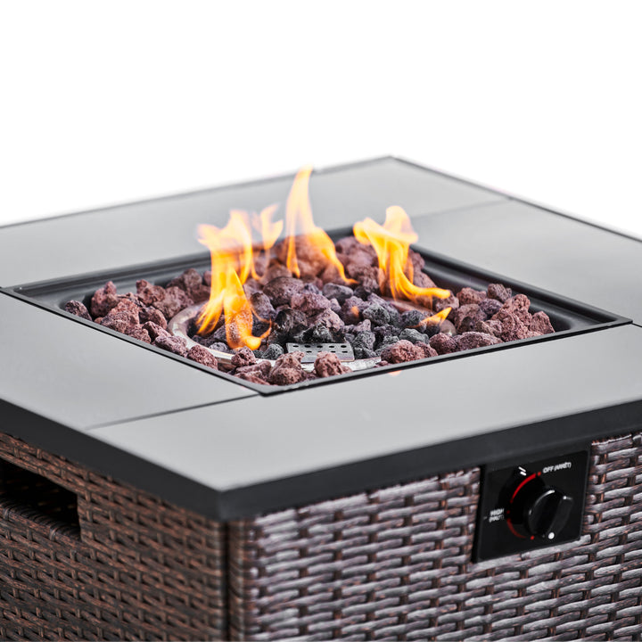 Teamson Home Outdoor 30" Propane Gas Fire Pit Table with Rattan Base, Espresso
