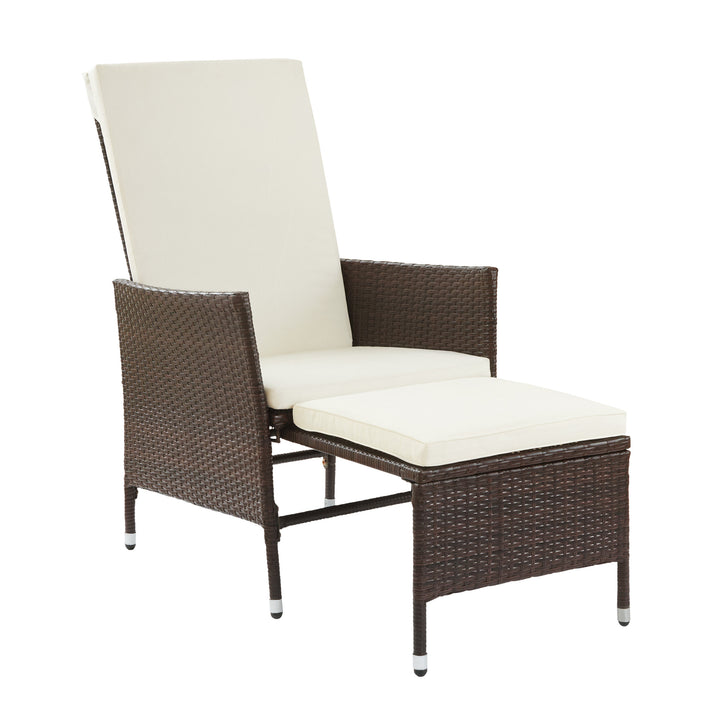 Teamson Home Outdoor PE Rattan Patio Chair with Ottoman extended and cushions