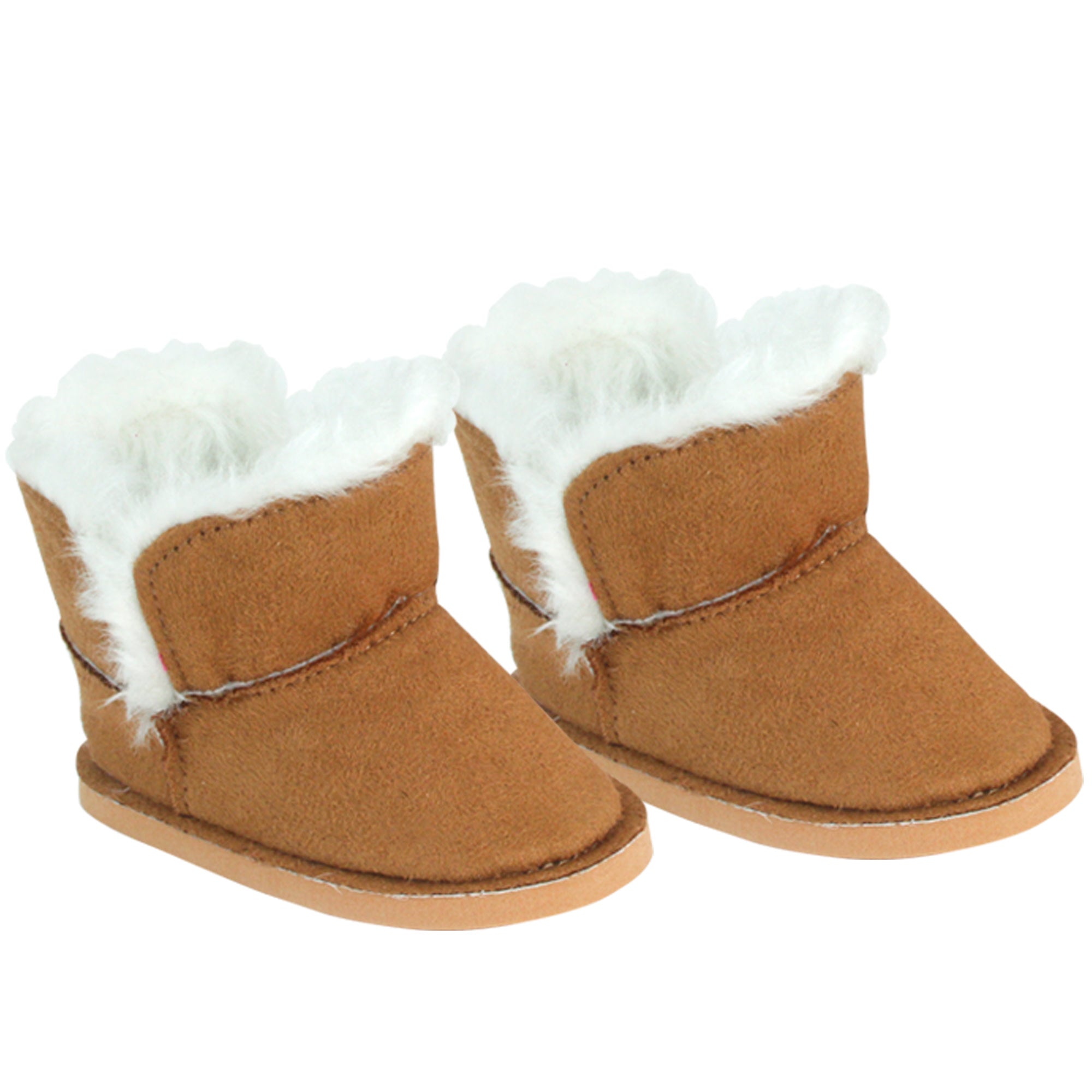 Sophia's Mini Suede Winter Boots with Faux faux fur Trim for 18" Dolls, Cognac Brown