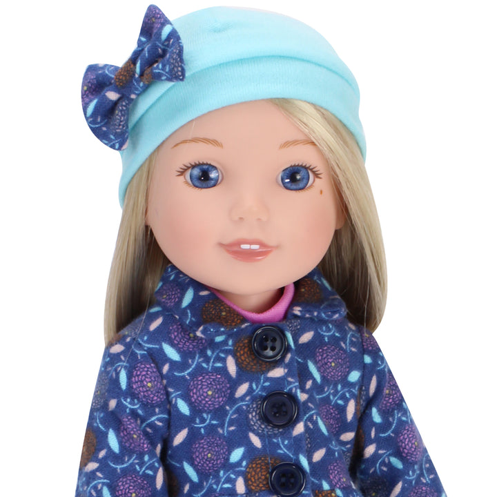 Sophia's - 14.5" Doll - Print Coat, Pink Shirt, Leggings, Hat & Suede Boots - Blue