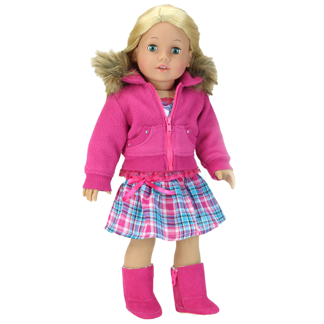 Sophia's Fleece Zip Up Sweatshirt with Faux faux fur Collar for 18" Dolls, Hot Pink