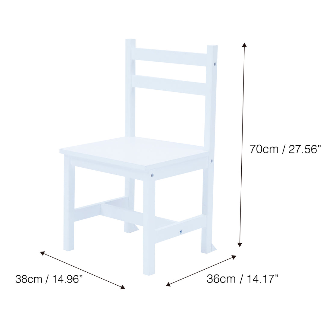 Dimensions graphic of a white desk chair.