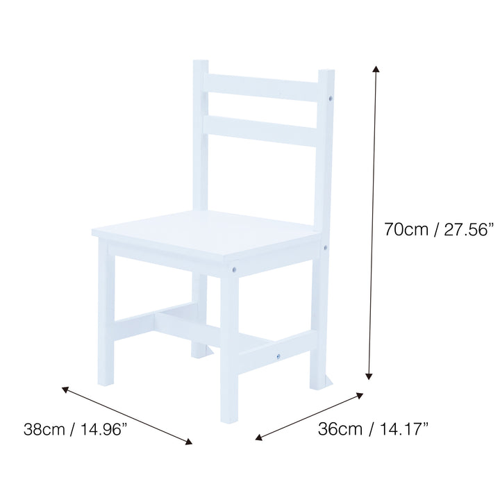 Dimensions graphic of a white desk chair.