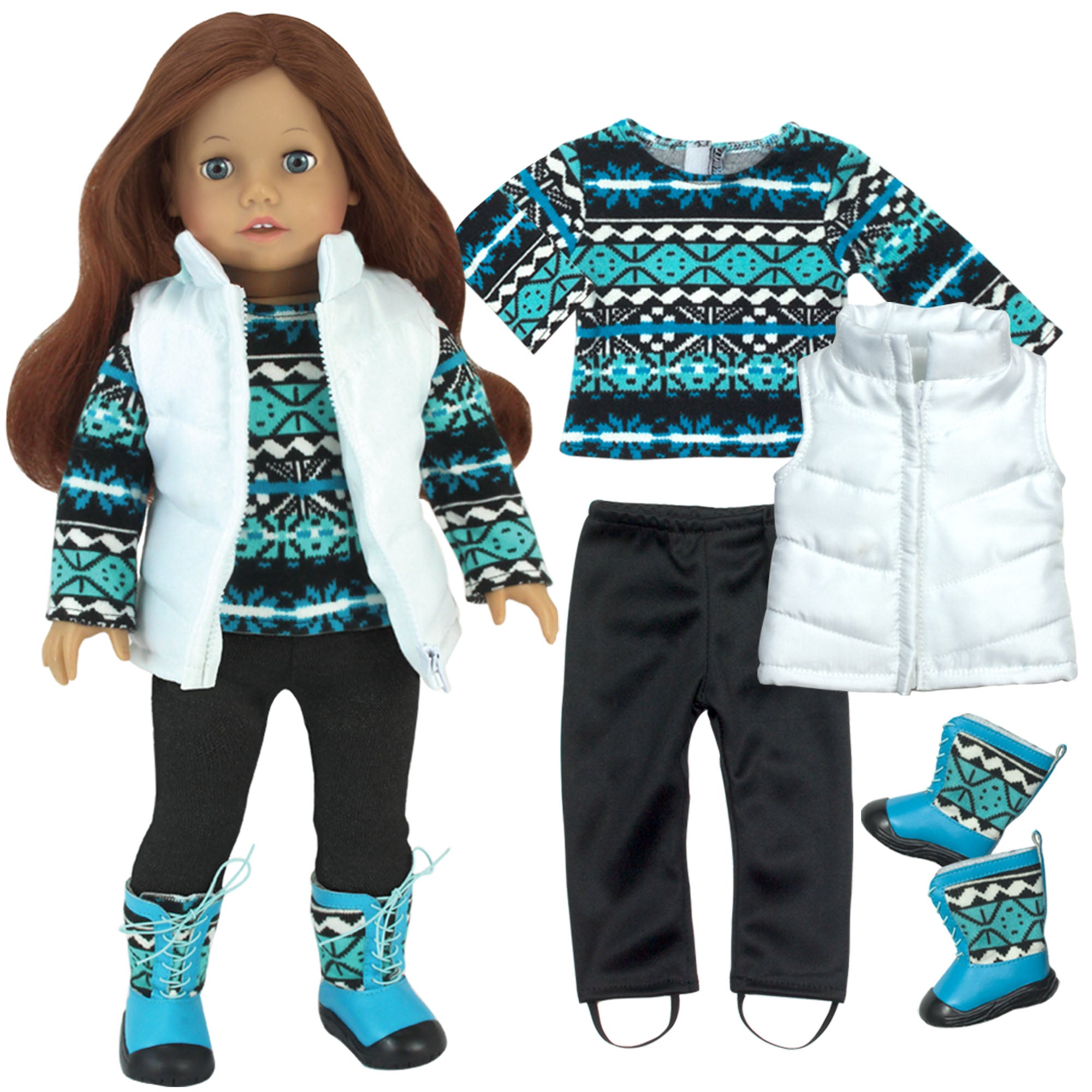 Sophia’s Sweater, Leggings, Vest, and Boots Set for 18" Dolls