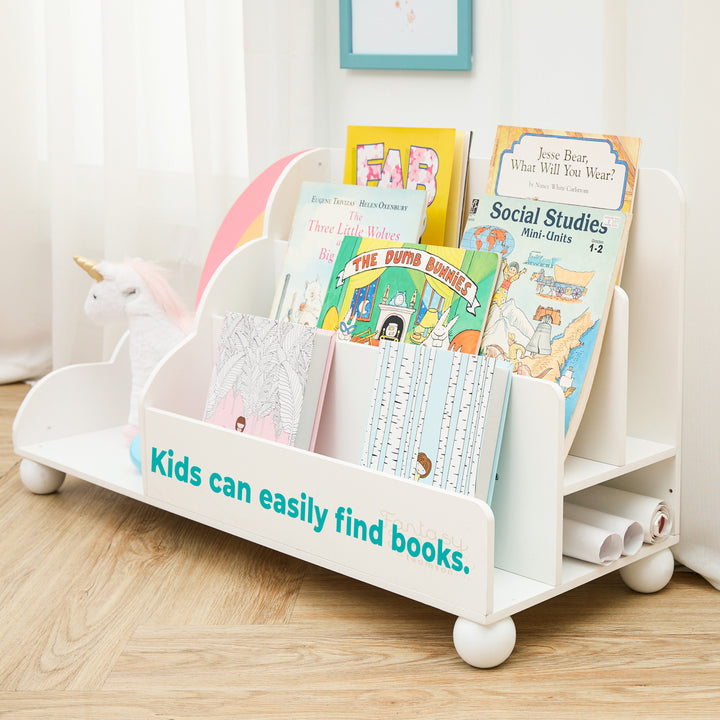 Kids can really find books on the Fantasy Fields Rainbow Wooden Display Bookcase, White.