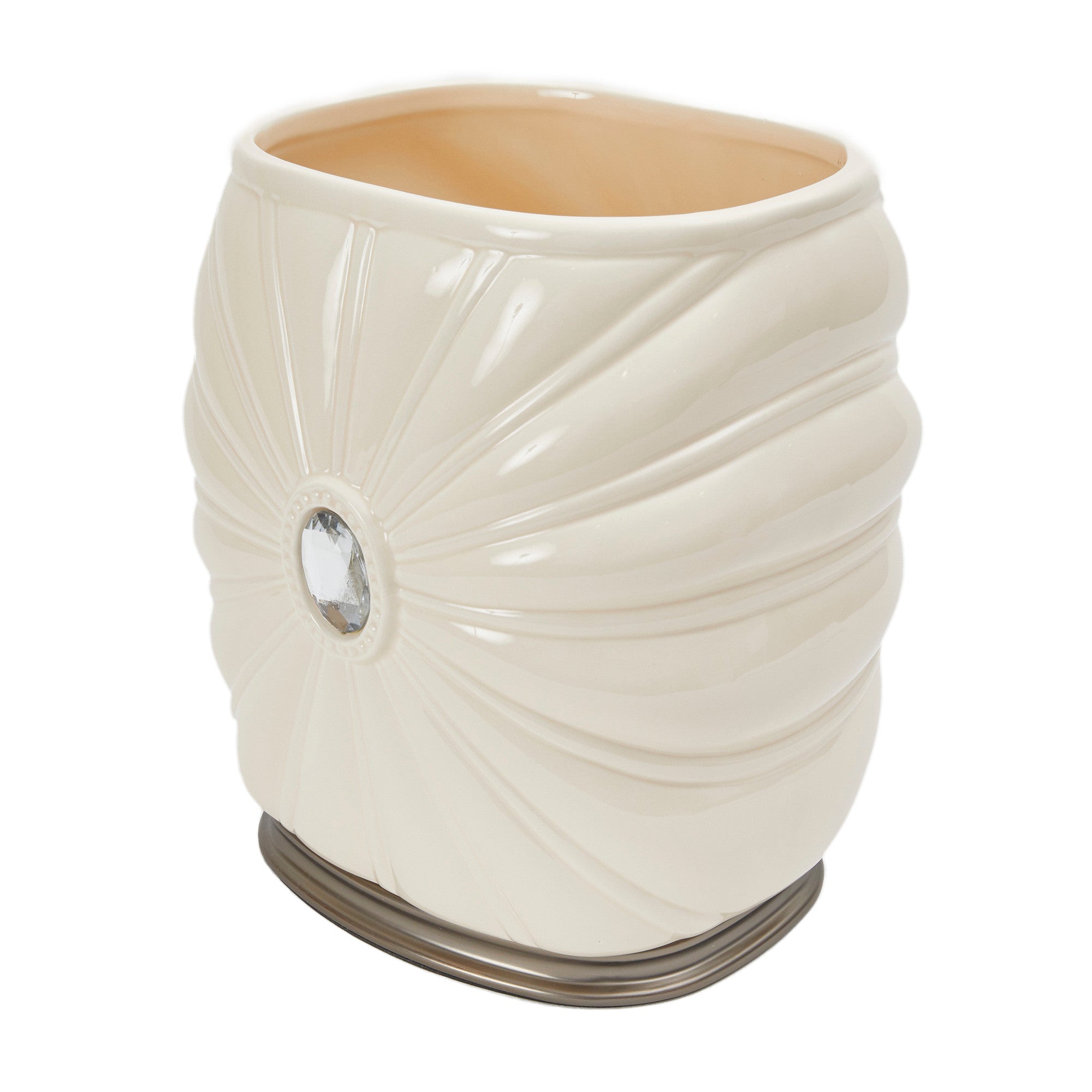 Teamson Home Jemma Bathroom Wastebasket with Jewel, Ivory