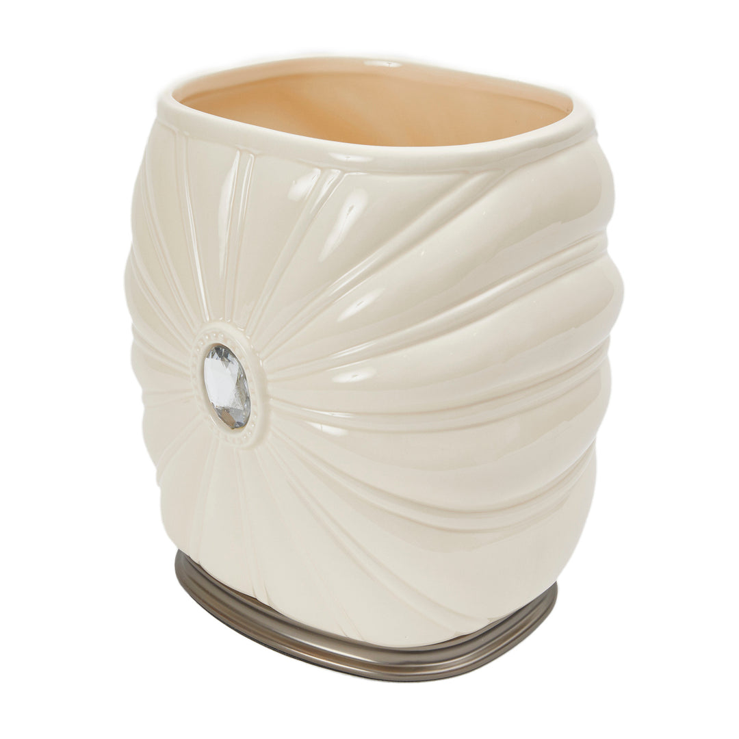 Teamson Home Jemma Bathroom Wastebasket with a diamond accent and an ivory finish.
